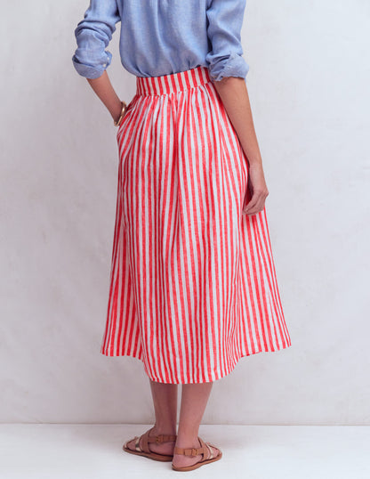 Emma Leinenrock-Mohnblumenrot und Naturweiß Streifen-3