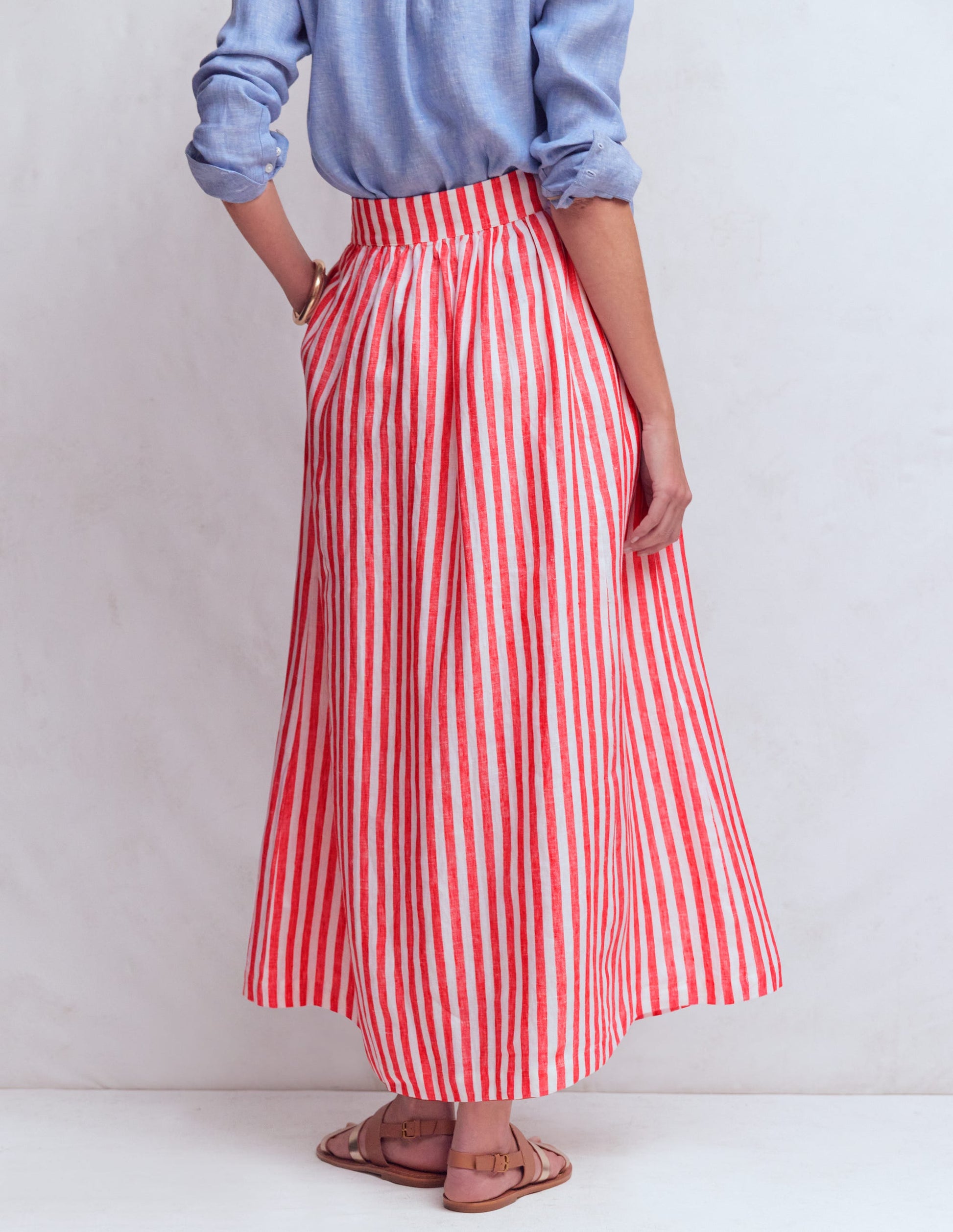 Emma Linen Maxi Skirt-Poppy Red and Ivory Stripe-3