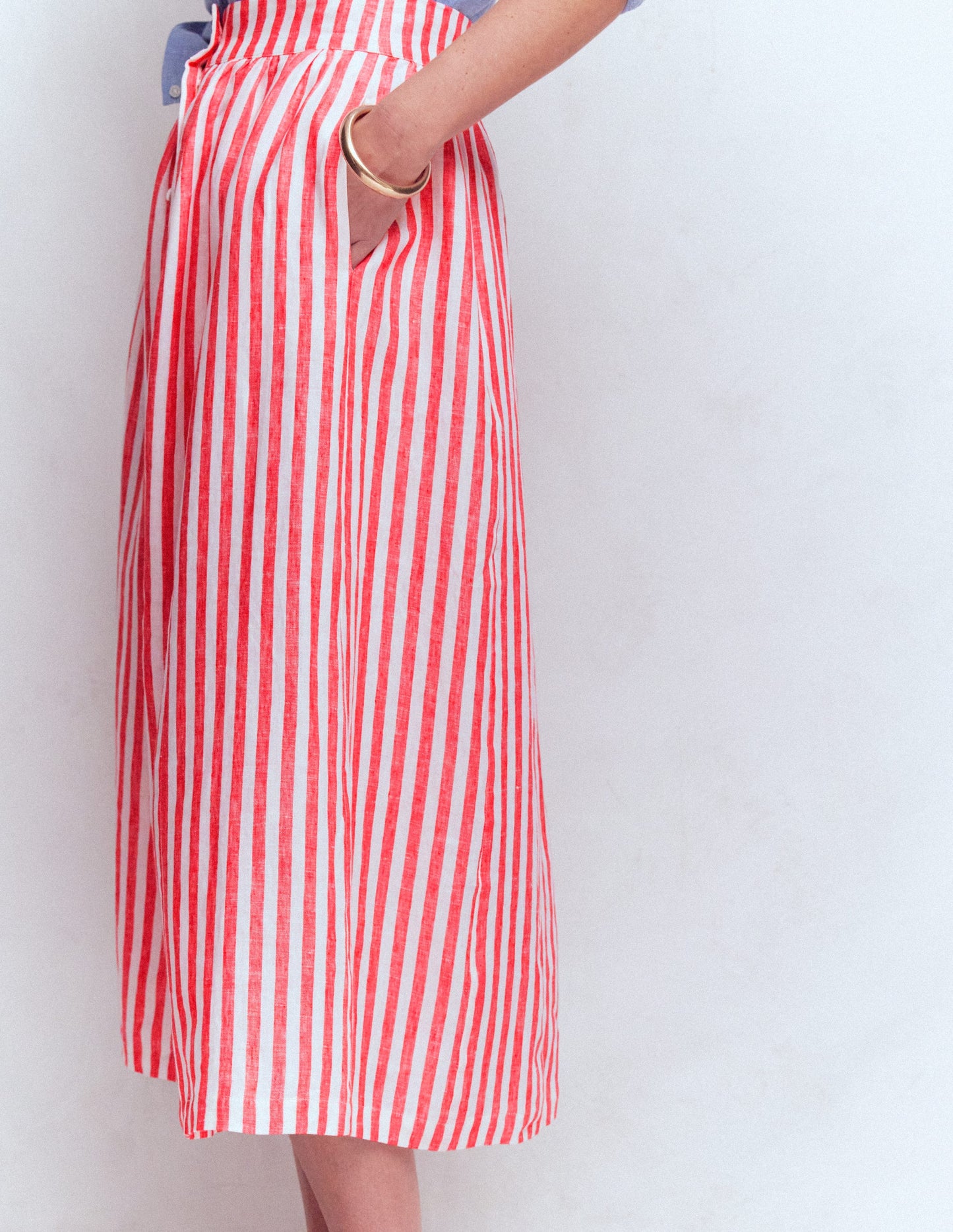 Emma Leinenrock-Mohnblumenrot und Naturweiß Streifen