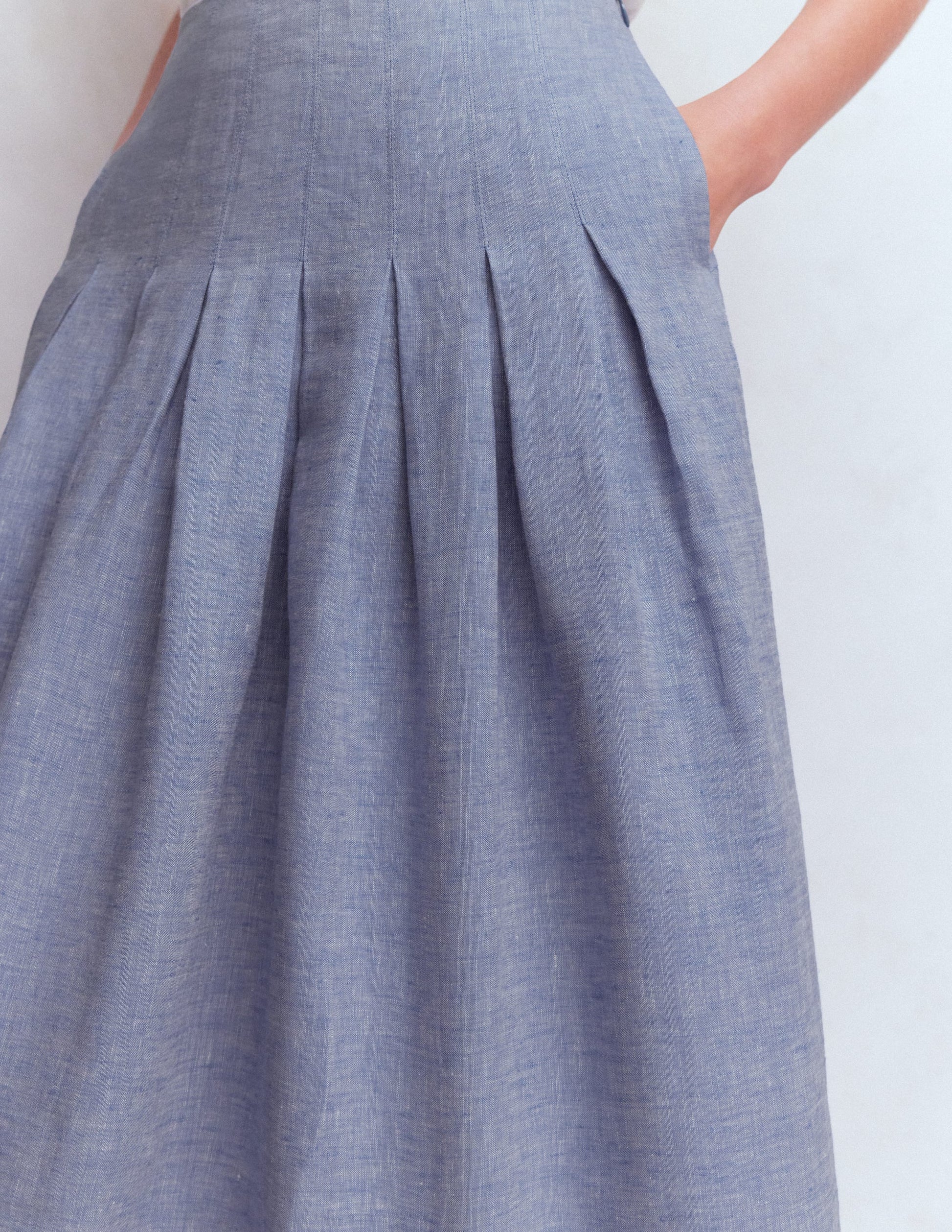 Jupe Valentina en lin-Chambray Bleu-2