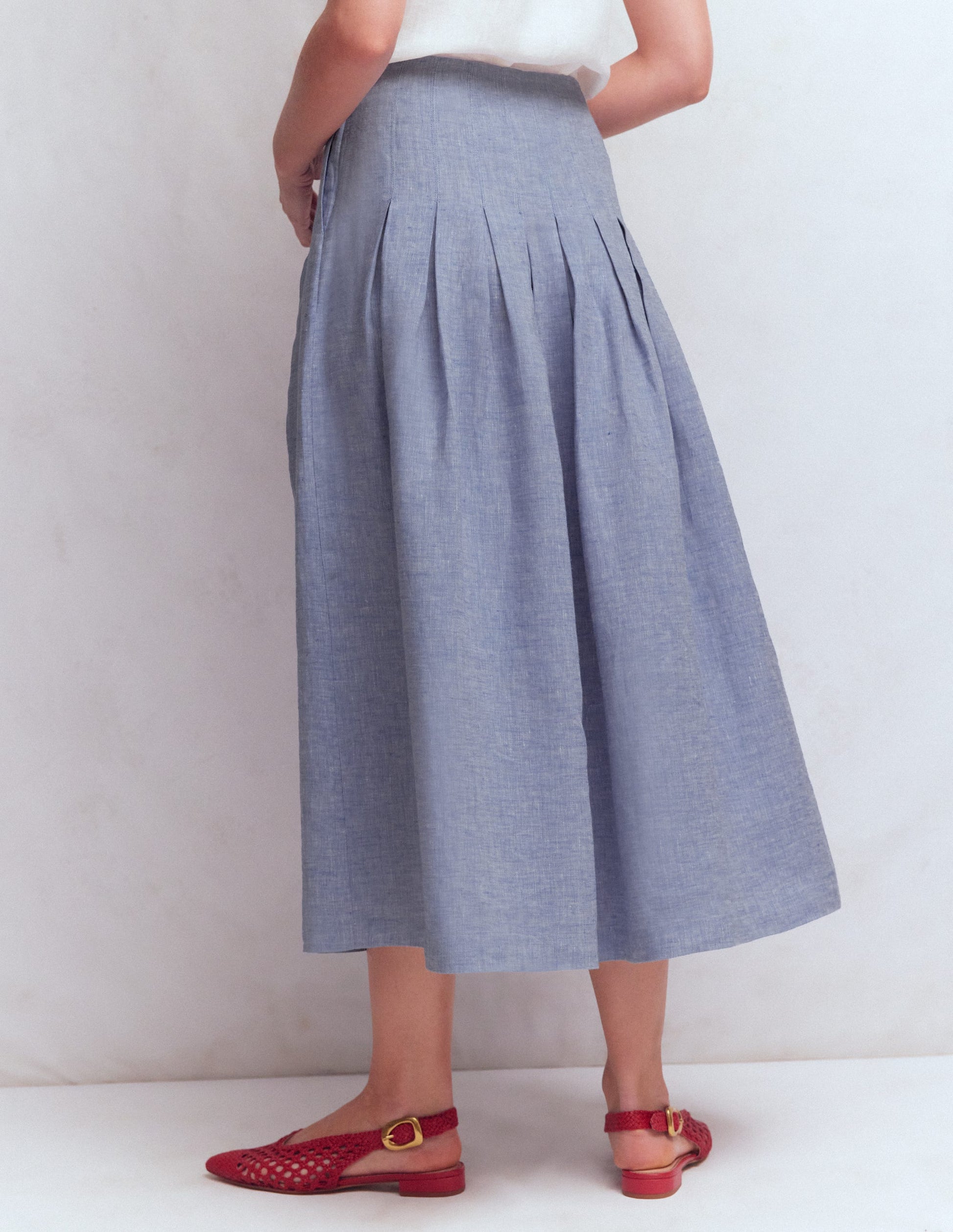 Jupe Valentina en lin-Chambray Bleu-3