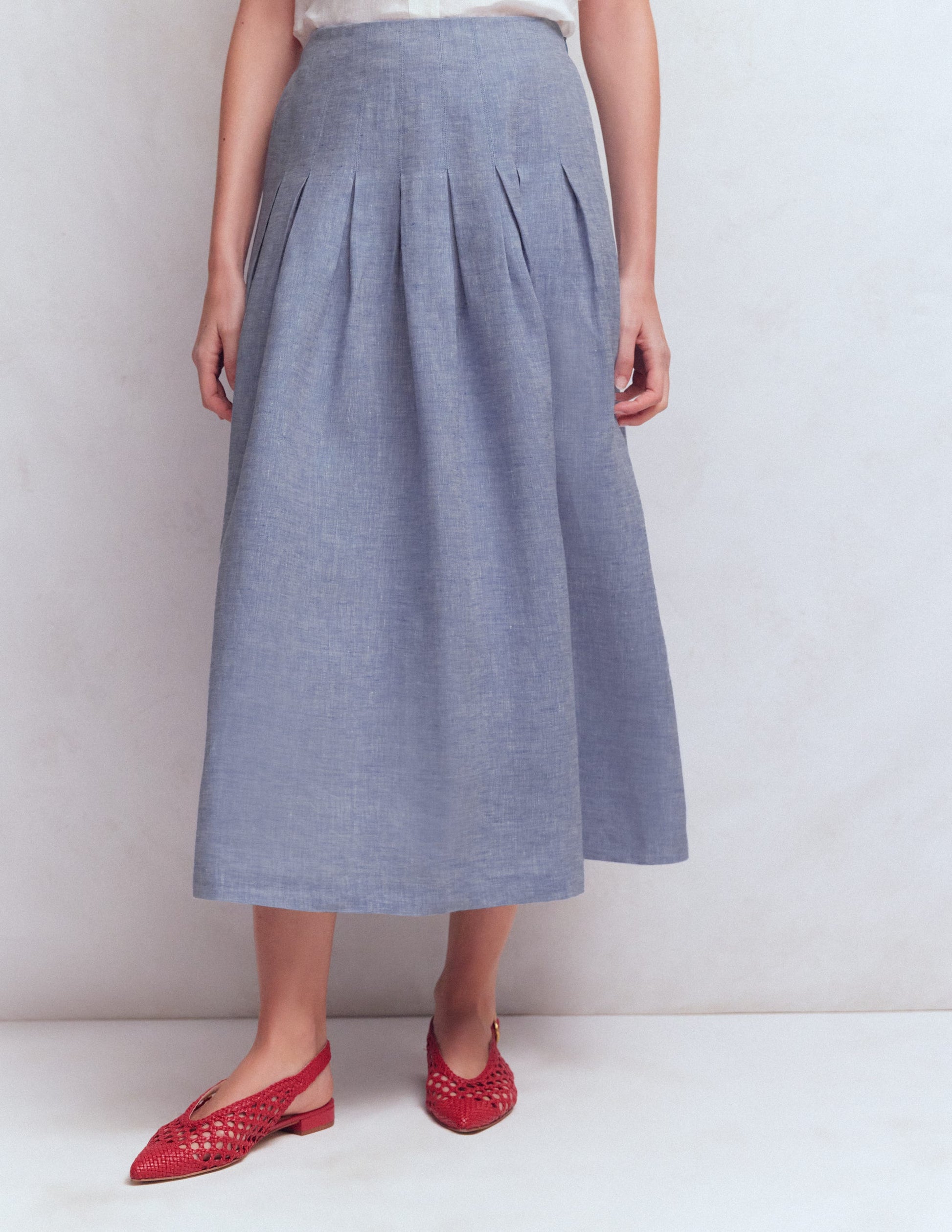 Jupe Valentina en lin-Chambray Bleu-4