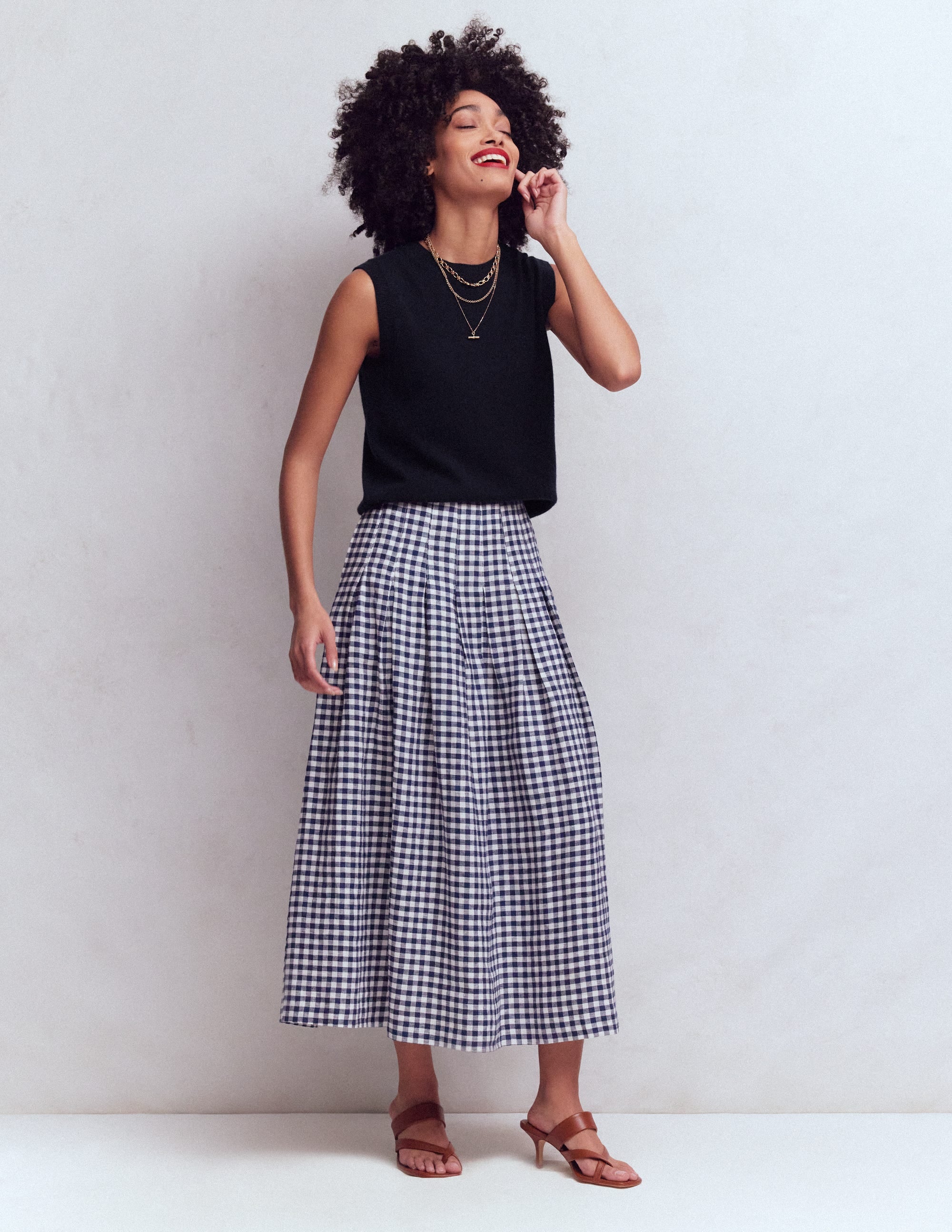 Jupe Valentina en lin-Vichy Bleu Marine SS18G003 - Image 1