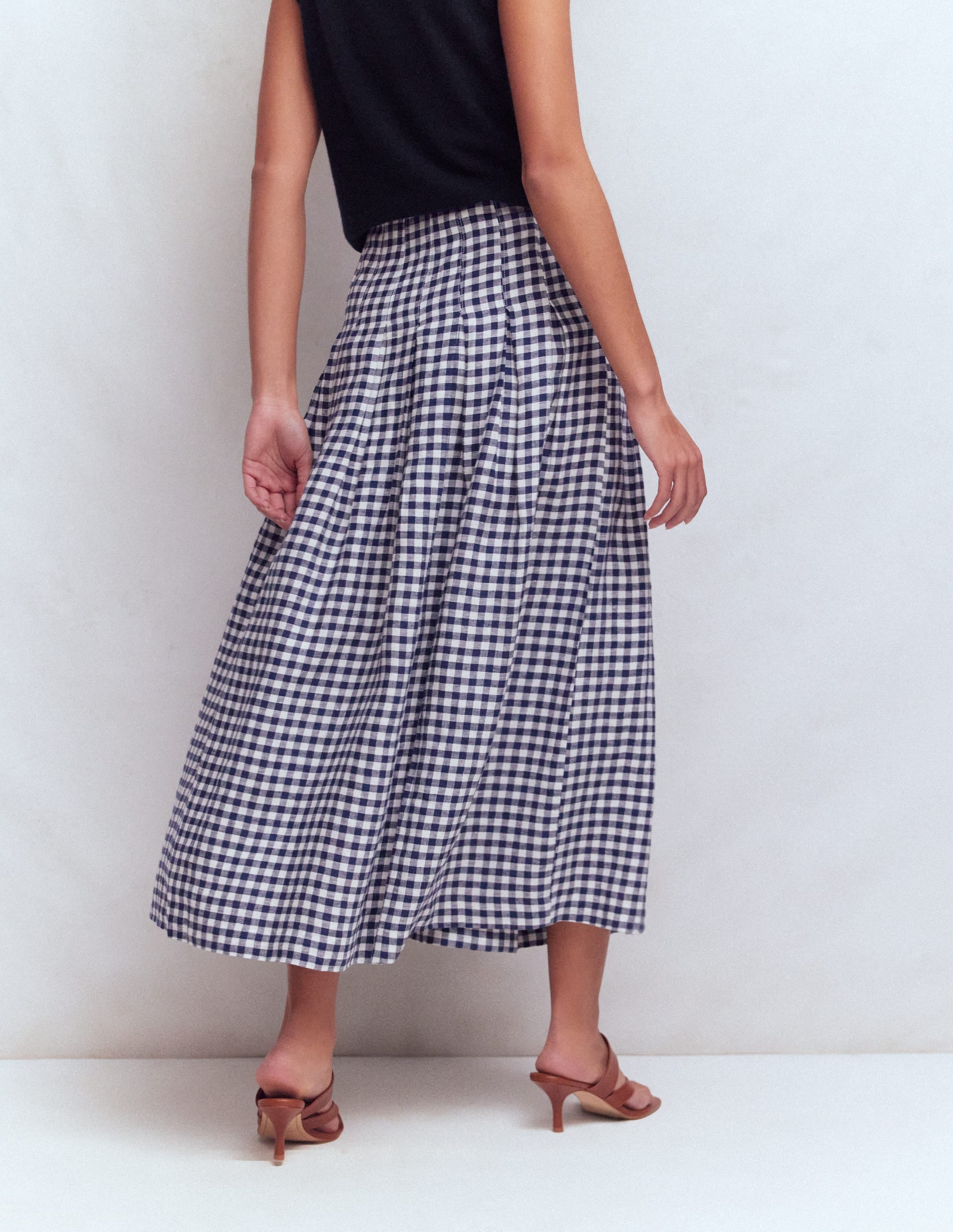 Jupe Valentina en lin-Vichy Bleu Marine SS18G003 - Image 3