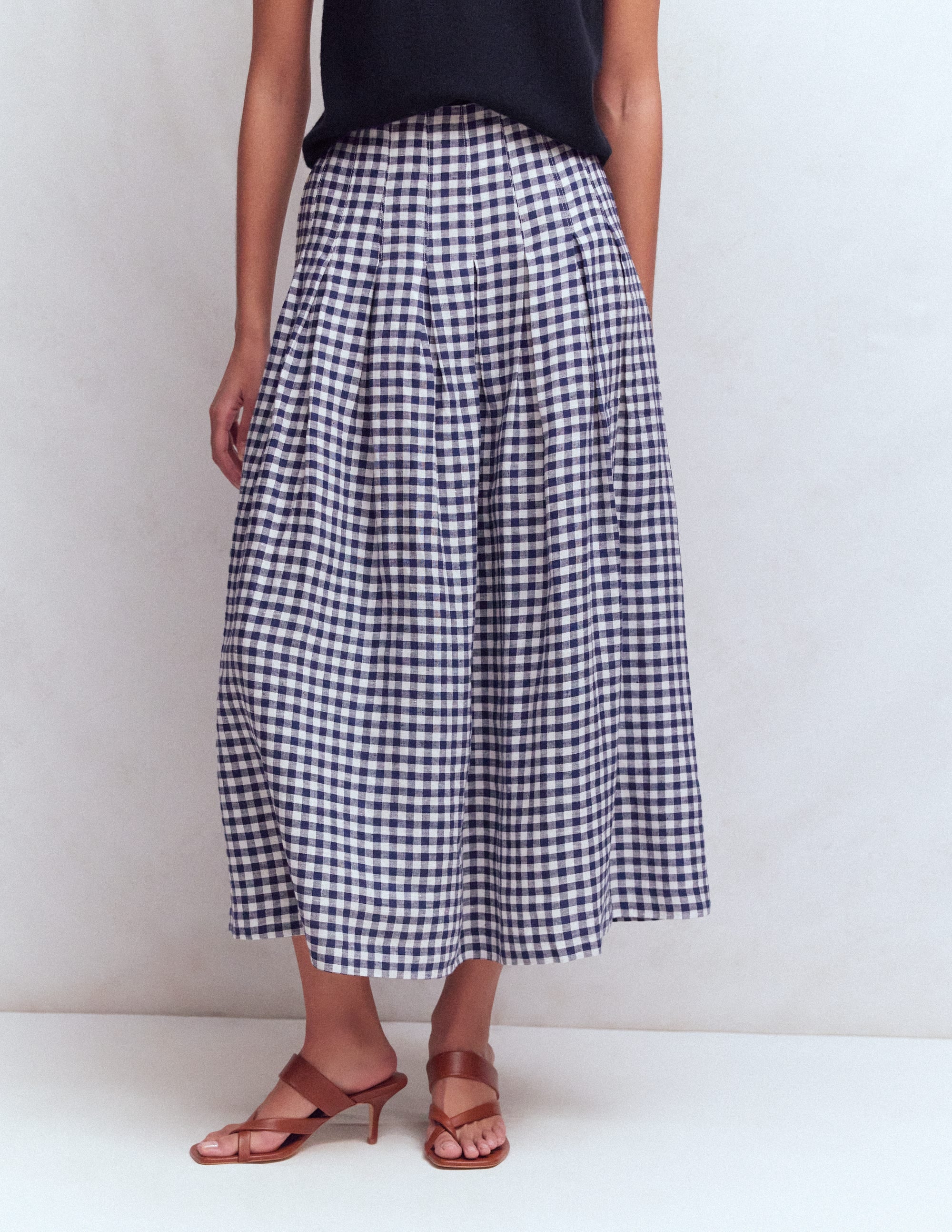 Jupe Valentina en lin-Vichy Bleu Marine SS18G003 - Image 4