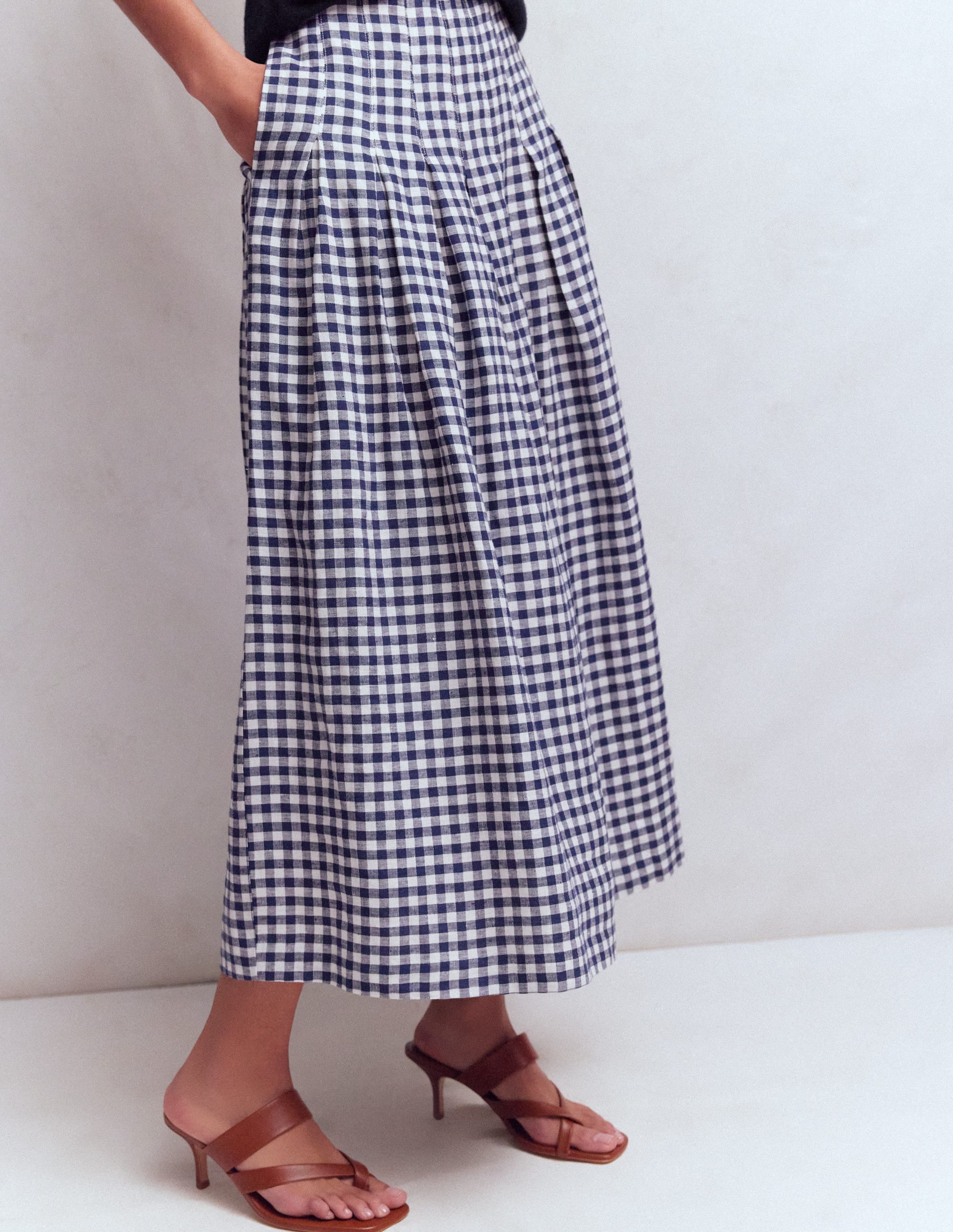 Jupe Valentina en lin-Vichy Bleu Marine SS18G003 - Image 5