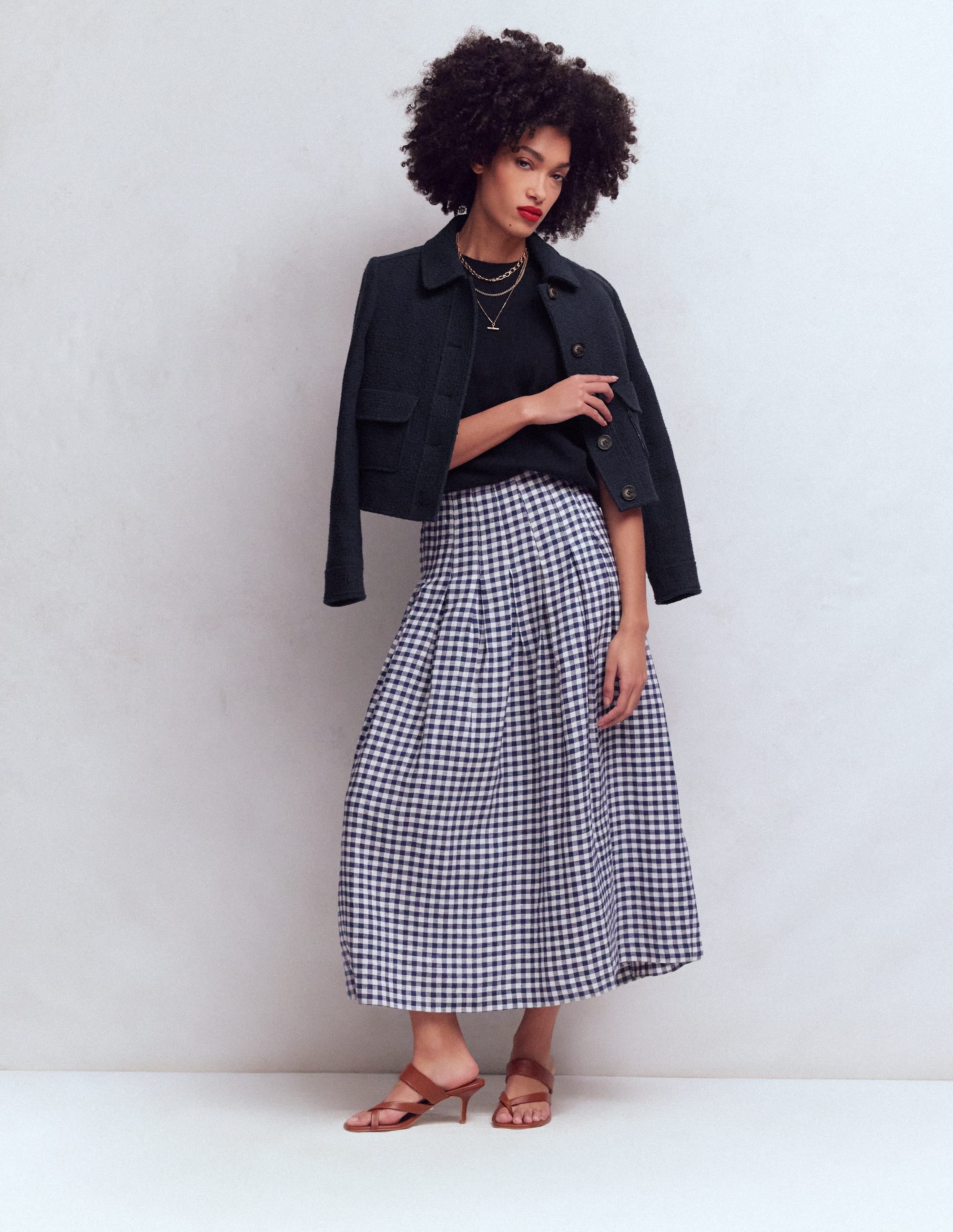Jupe Valentina en lin-Vichy Bleu Marine SS18G003 - Image 6