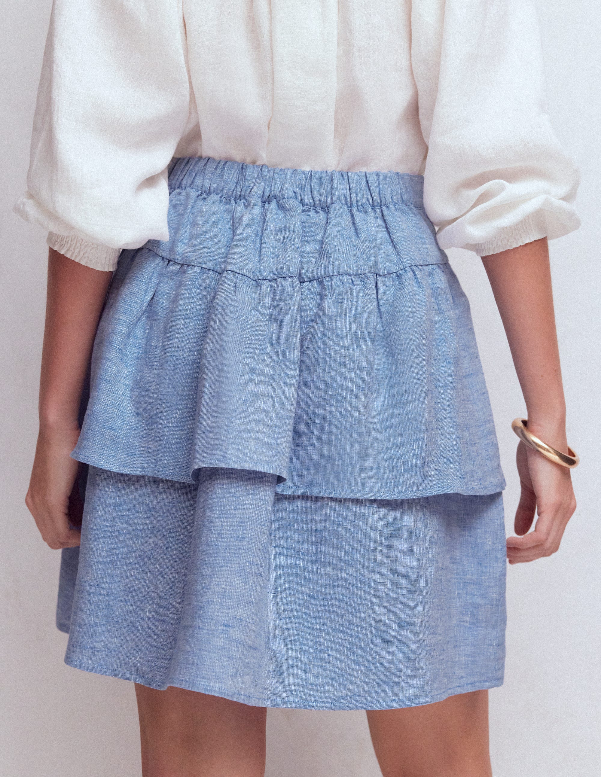 Jupe volantée en lin-Chambray Bleu - Image 3