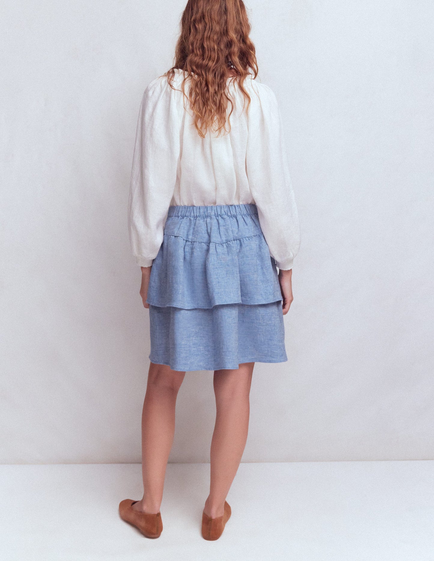 Gestufter Leinenrock-Blauer Faux Uni