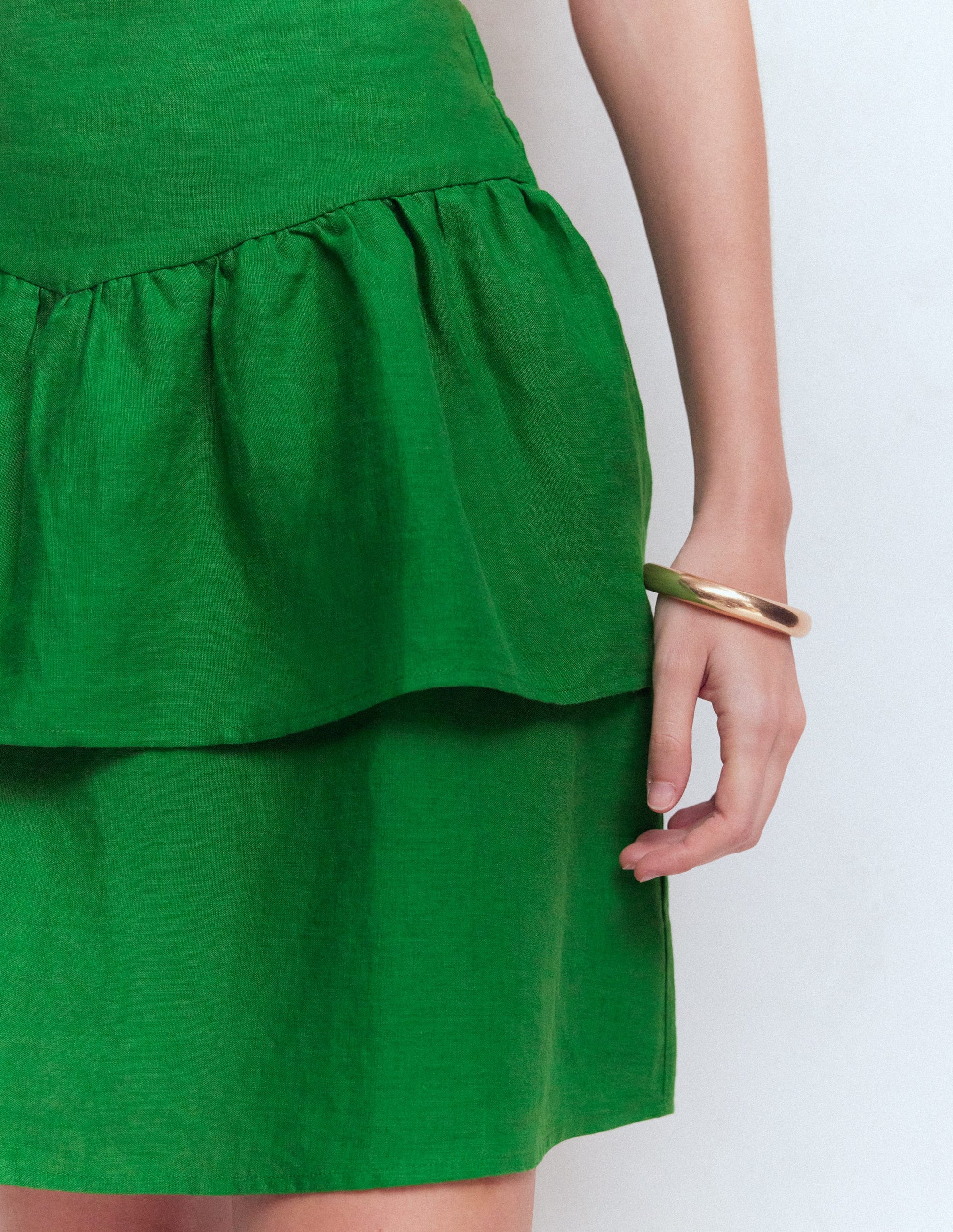 Gestufter Leinenrock-Highland-Grün-3