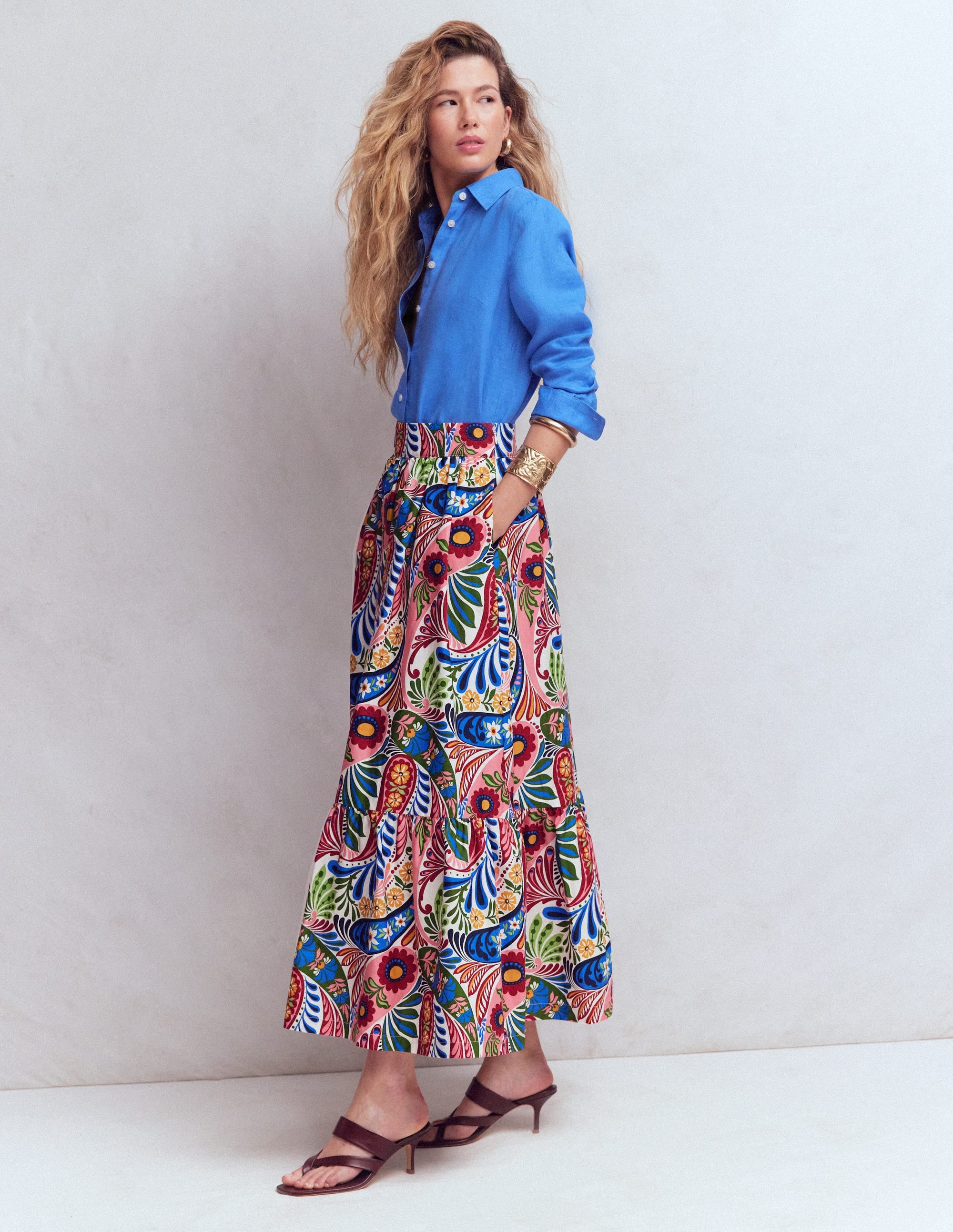 Jupe longue Abigail en popeline-Multi, motif Enchanted Paisley - Image 1