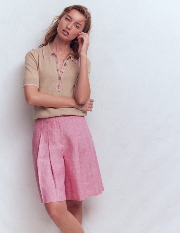 Short Highbury plissé en lin-Chambray rose reine-des-prés