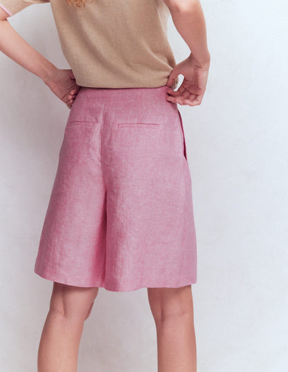 Highbury Pleated Linen Shorts-Meadowsweet Pink Chambray-3