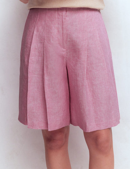 Highbury Pleated Linen Shorts-Meadowsweet Pink Chambray-4