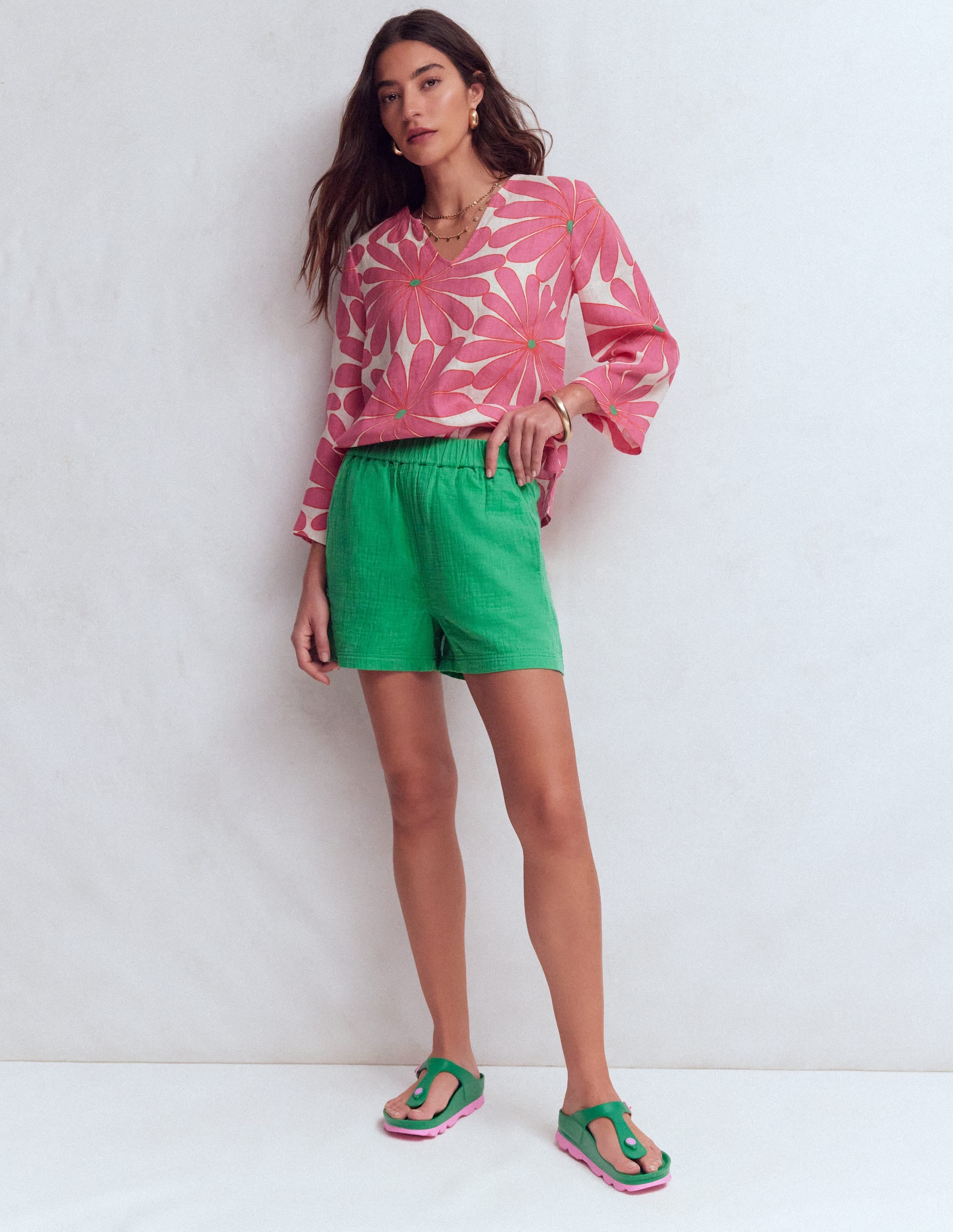 Short à enfiler double-étoffe-Vert trèfle - Image 1
