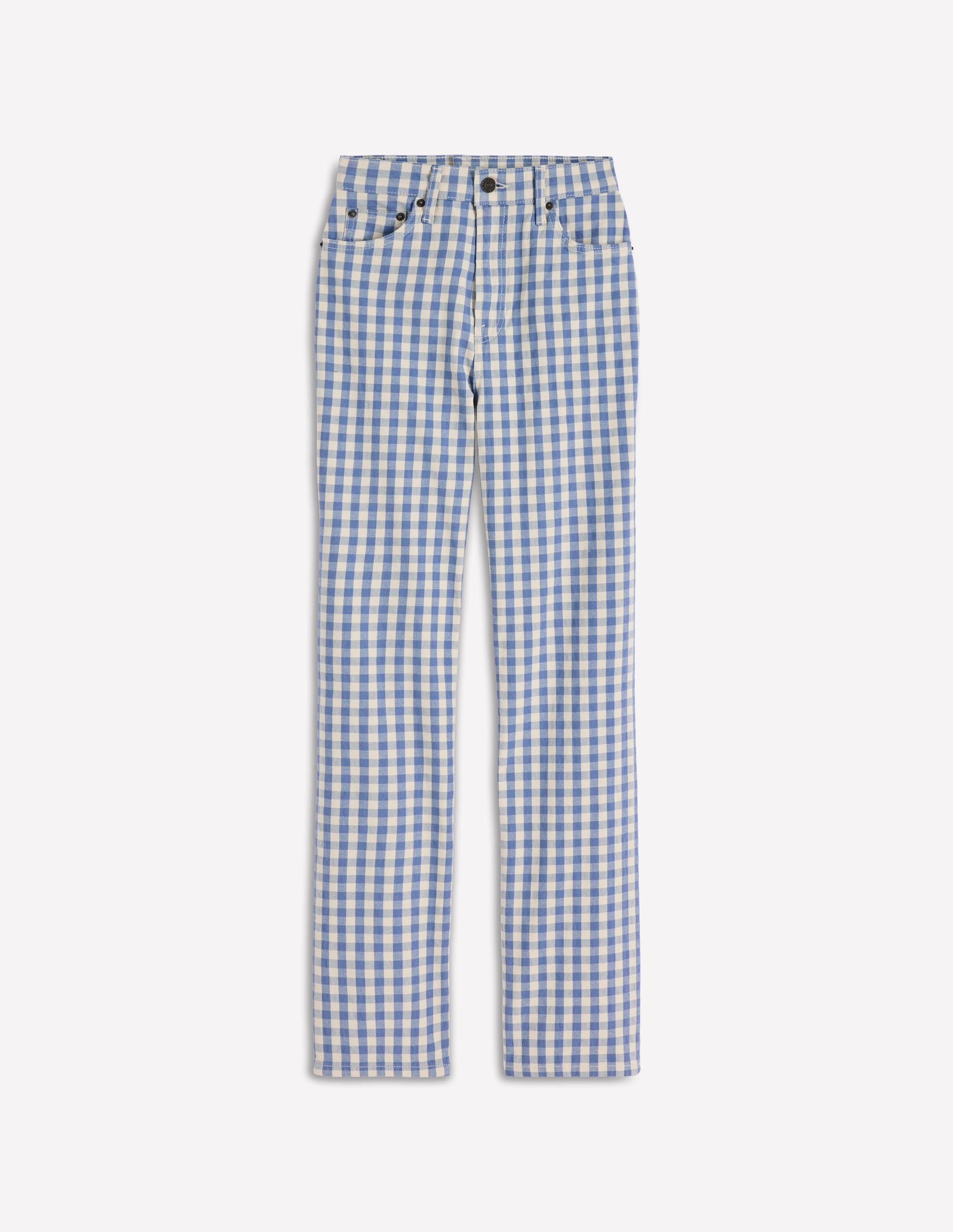 Jeans mit hohem Bund und geradem Bein-Blau Karo - Image 6