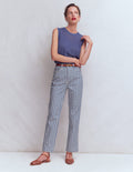 Jean droit à taille haute-Vichy Bleu
