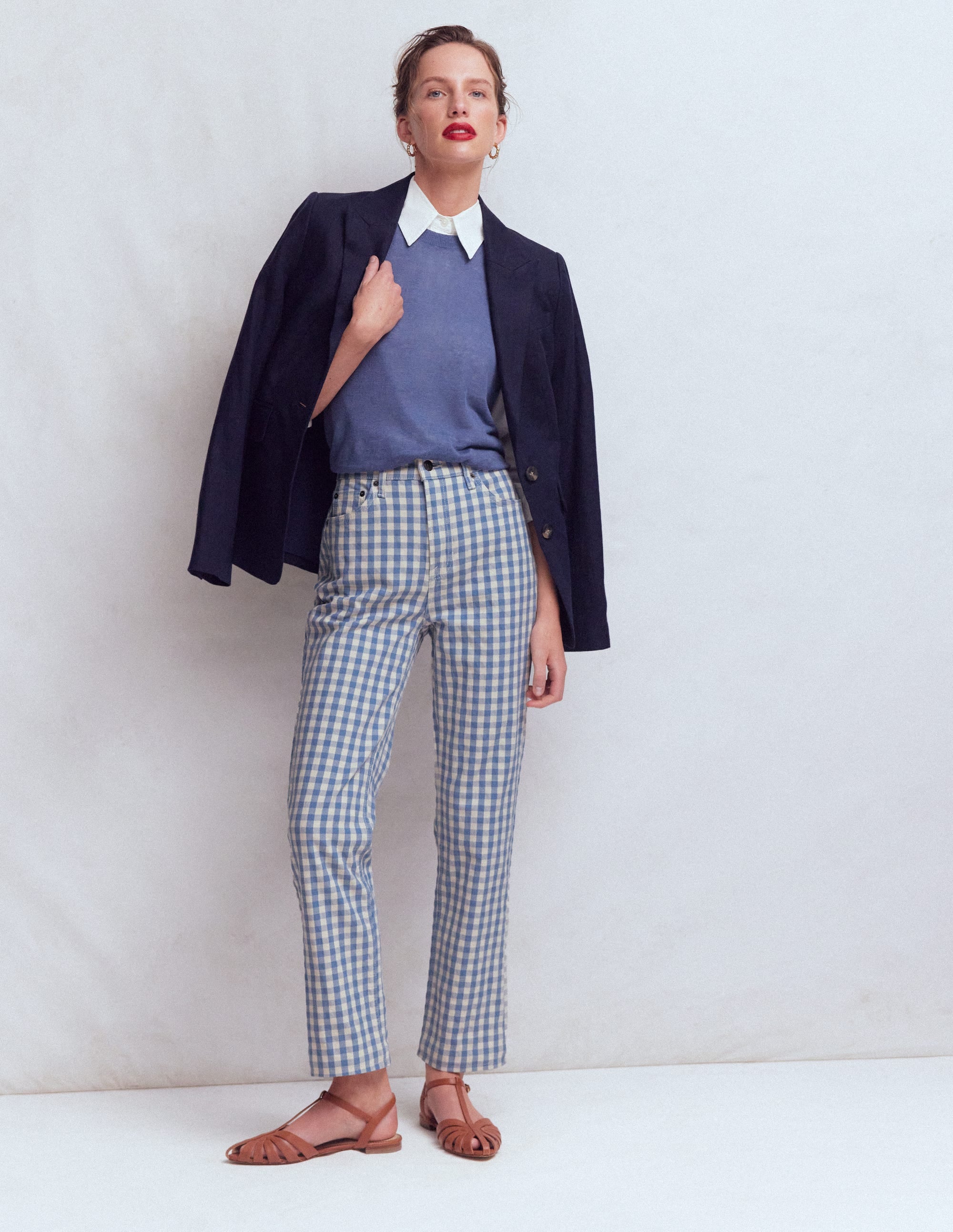 Jeans mit hohem Bund und geradem Bein-Blau Karo - Image 5
