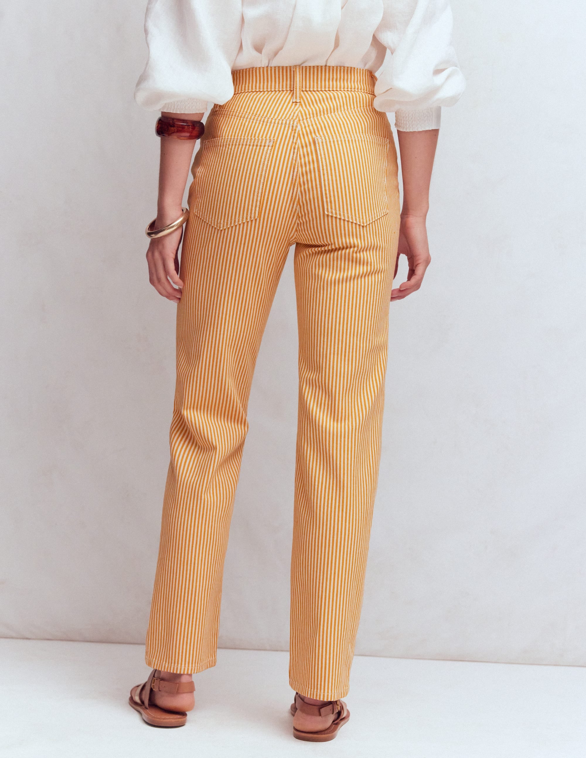 Jean droit à taille haute-Rayé Jaune - Image 3