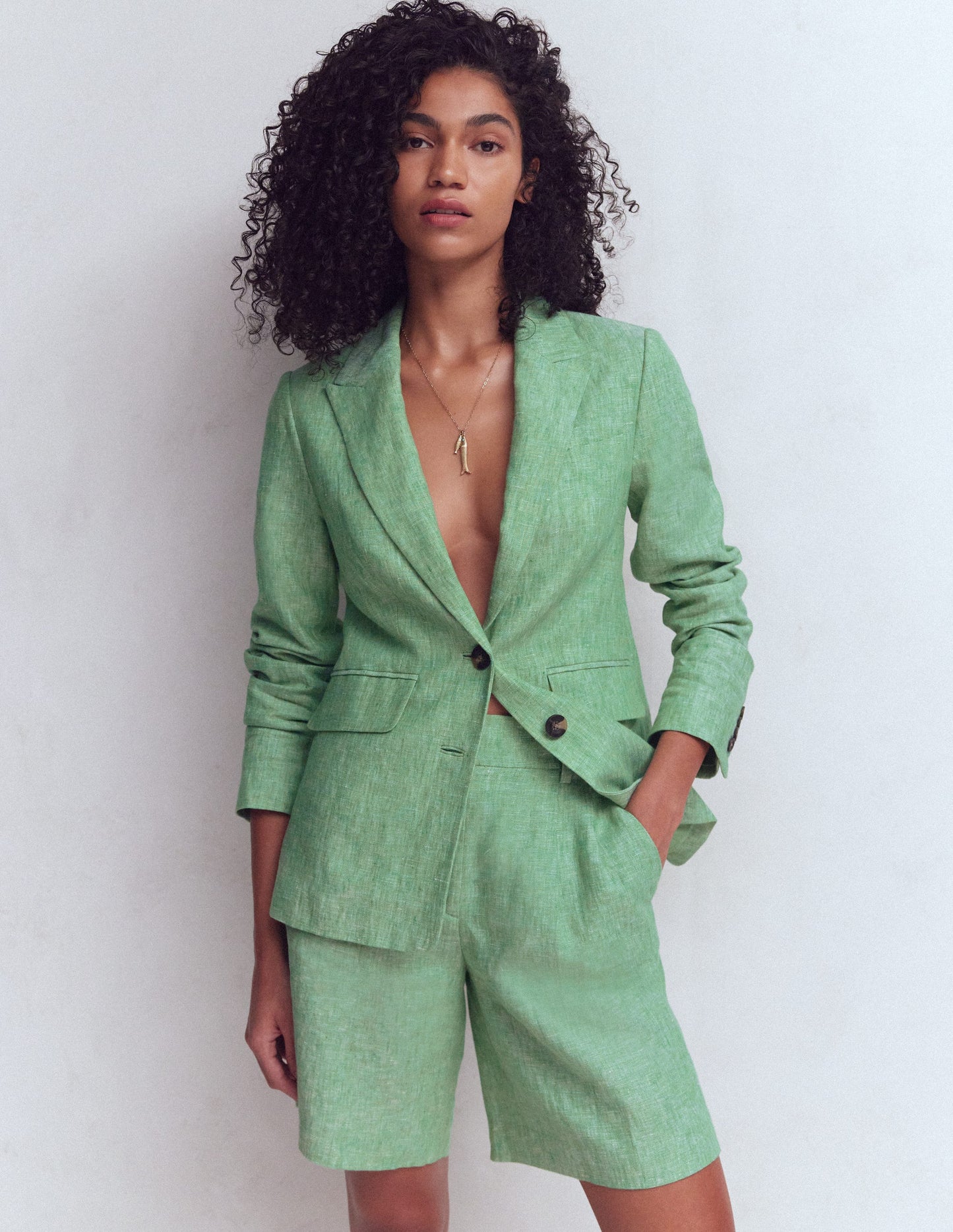 Short Kensington en lin-Chambray vert aloe vera