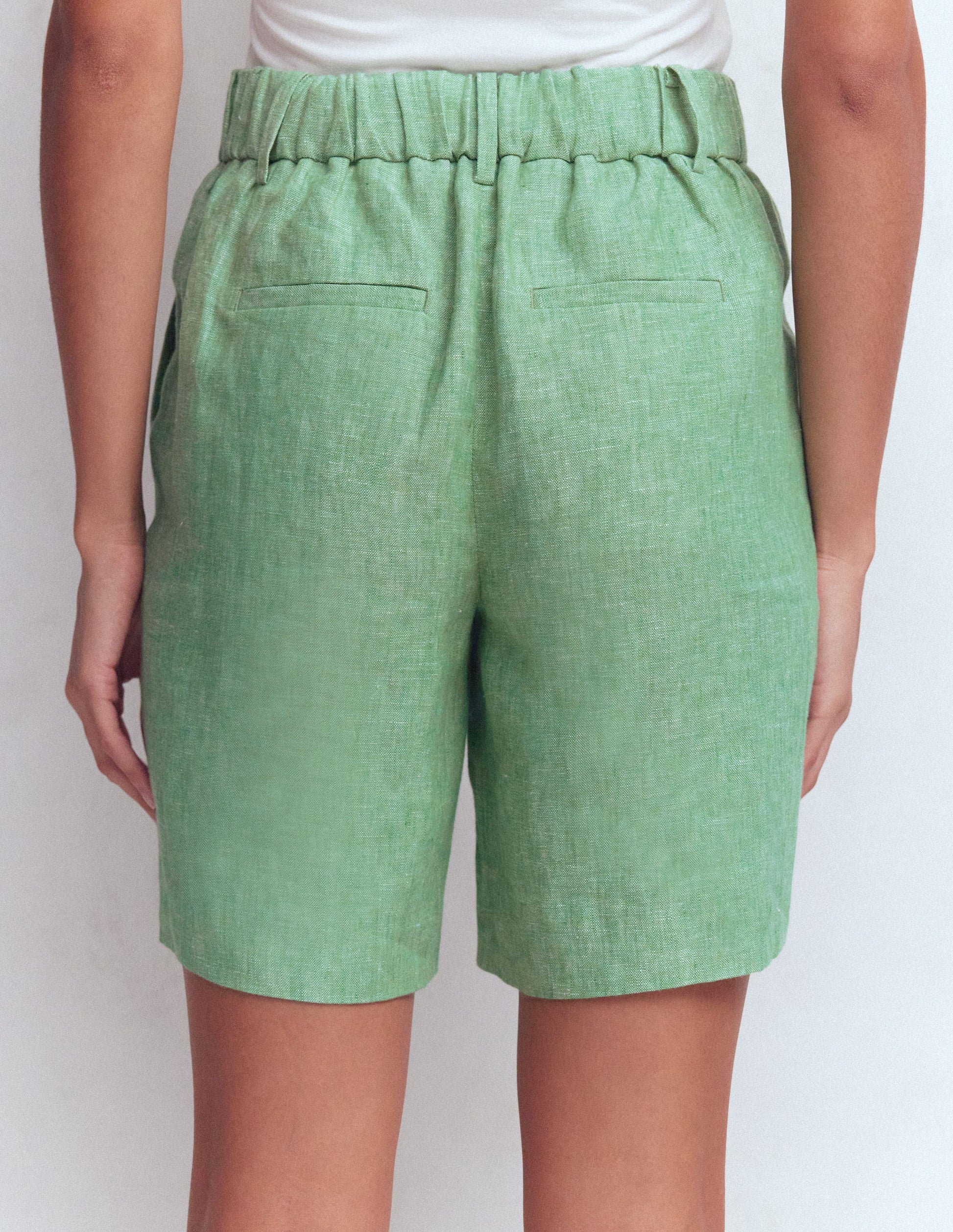 Short Kensington en lin-Chambray vert aloe vera-3
