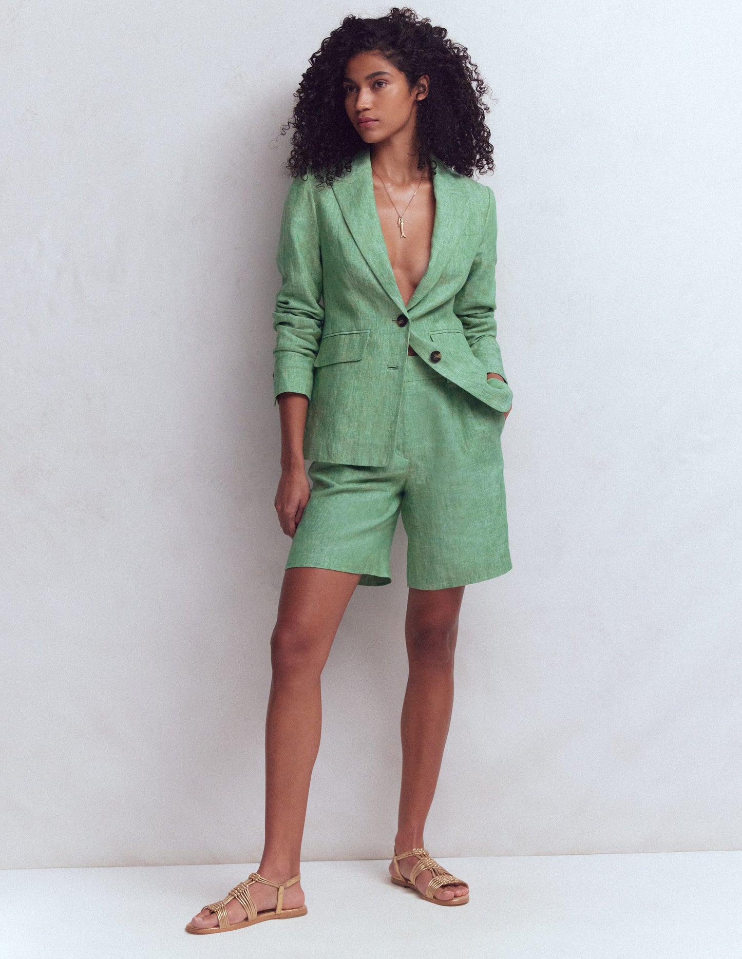 Short Kensington en lin-Chambray vert aloe vera