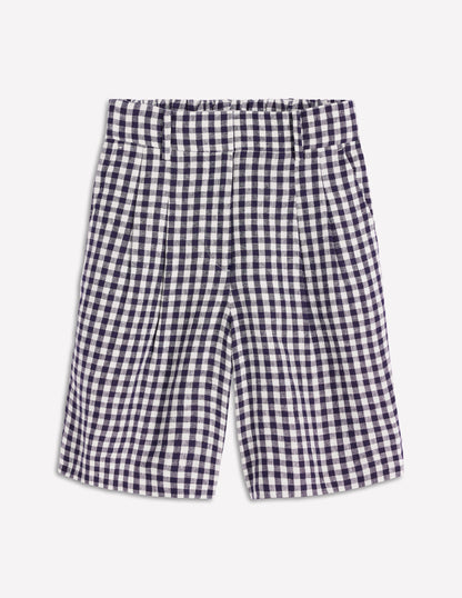 Short Kensington en lin-Vichy bleu marine et ivoire-8