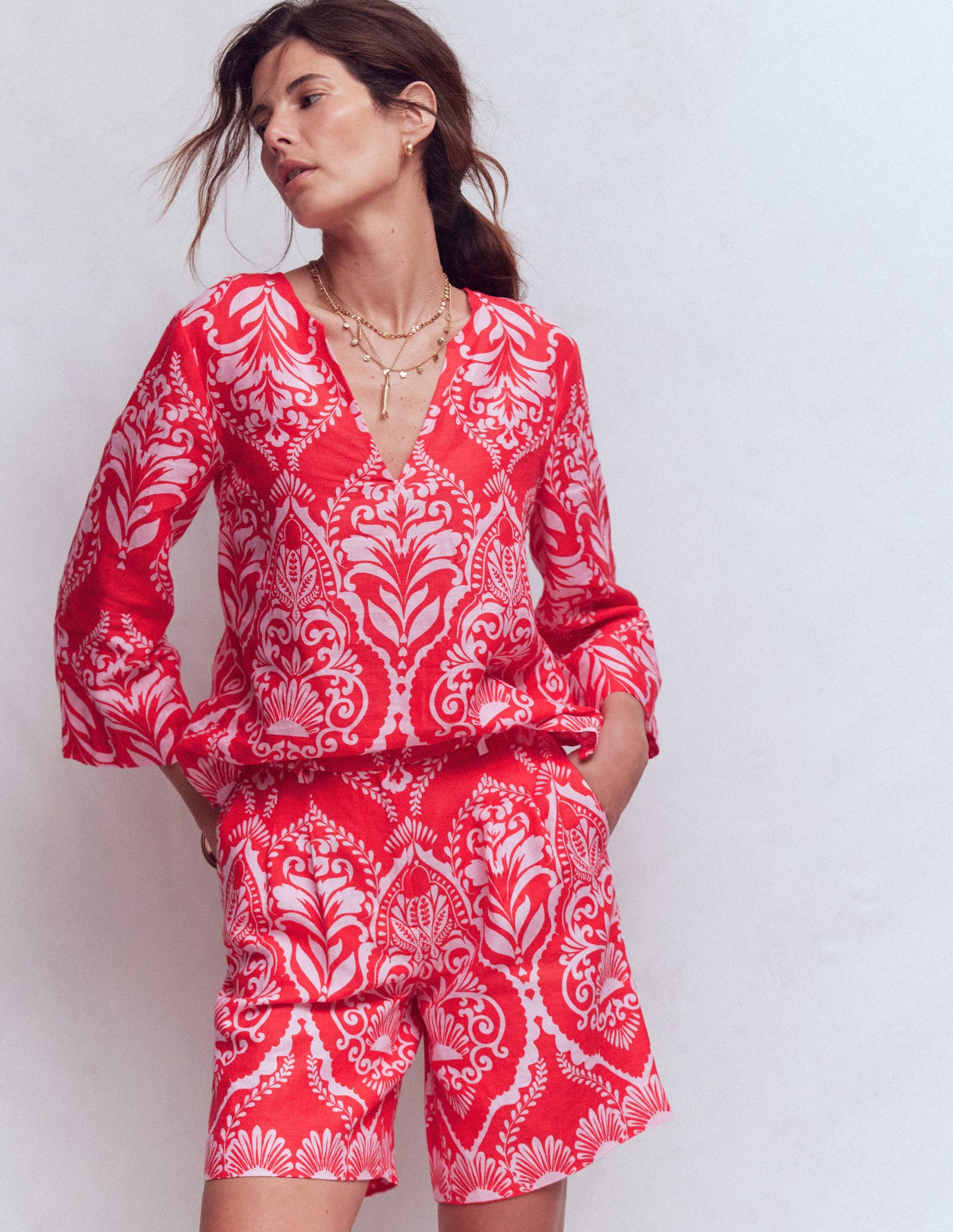 Kensington Leinenshorts-Mohnblumenrot, Ziergarten-5