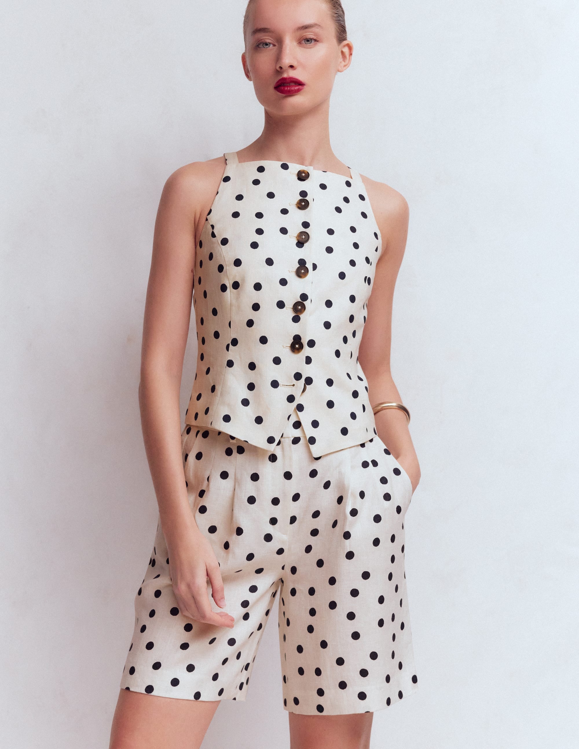 Short Kensington en lin-Ivoire, pois peints - Image 1