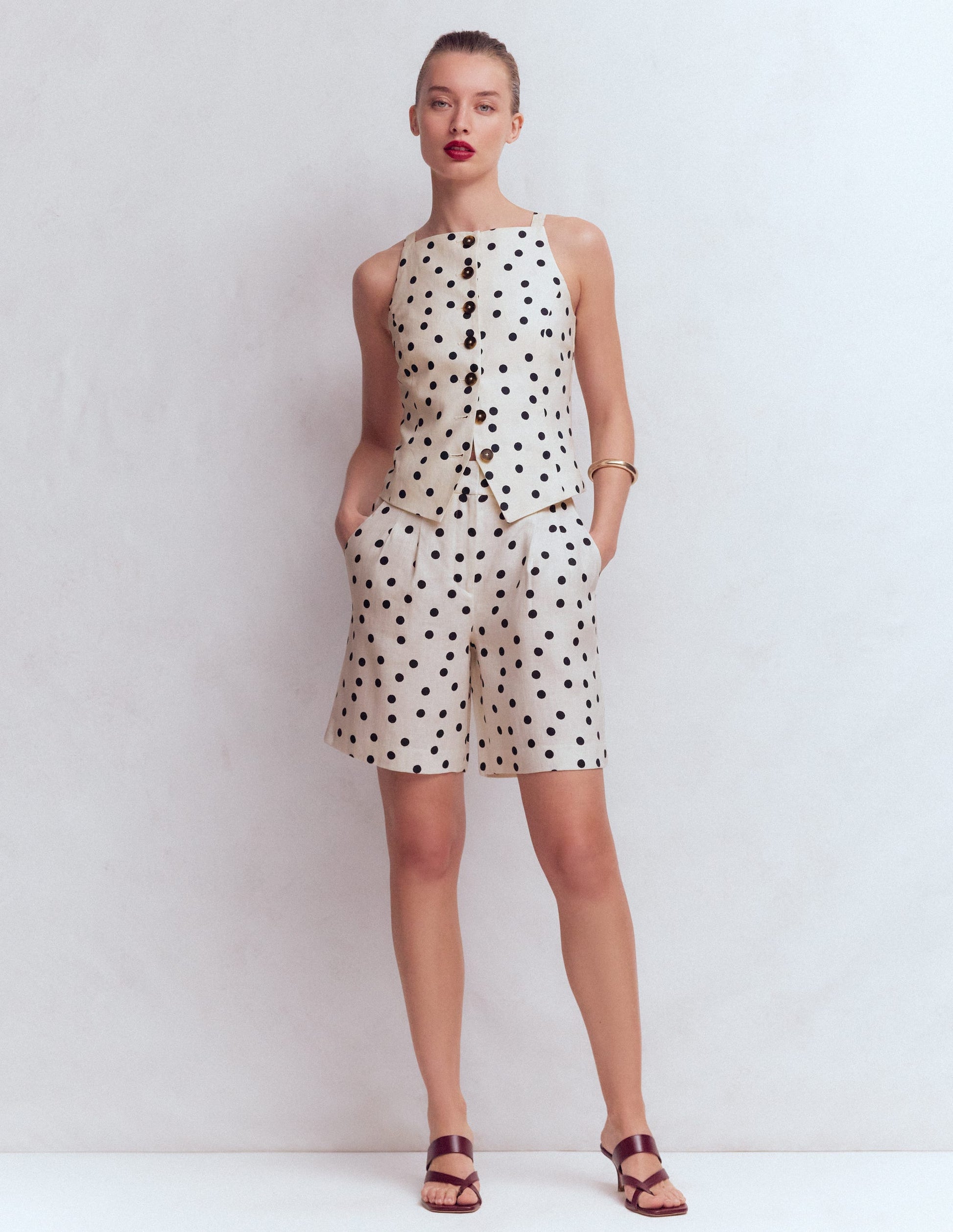 Kensington Leinenshorts-Naturweiß, Gemalte Tupfen-4