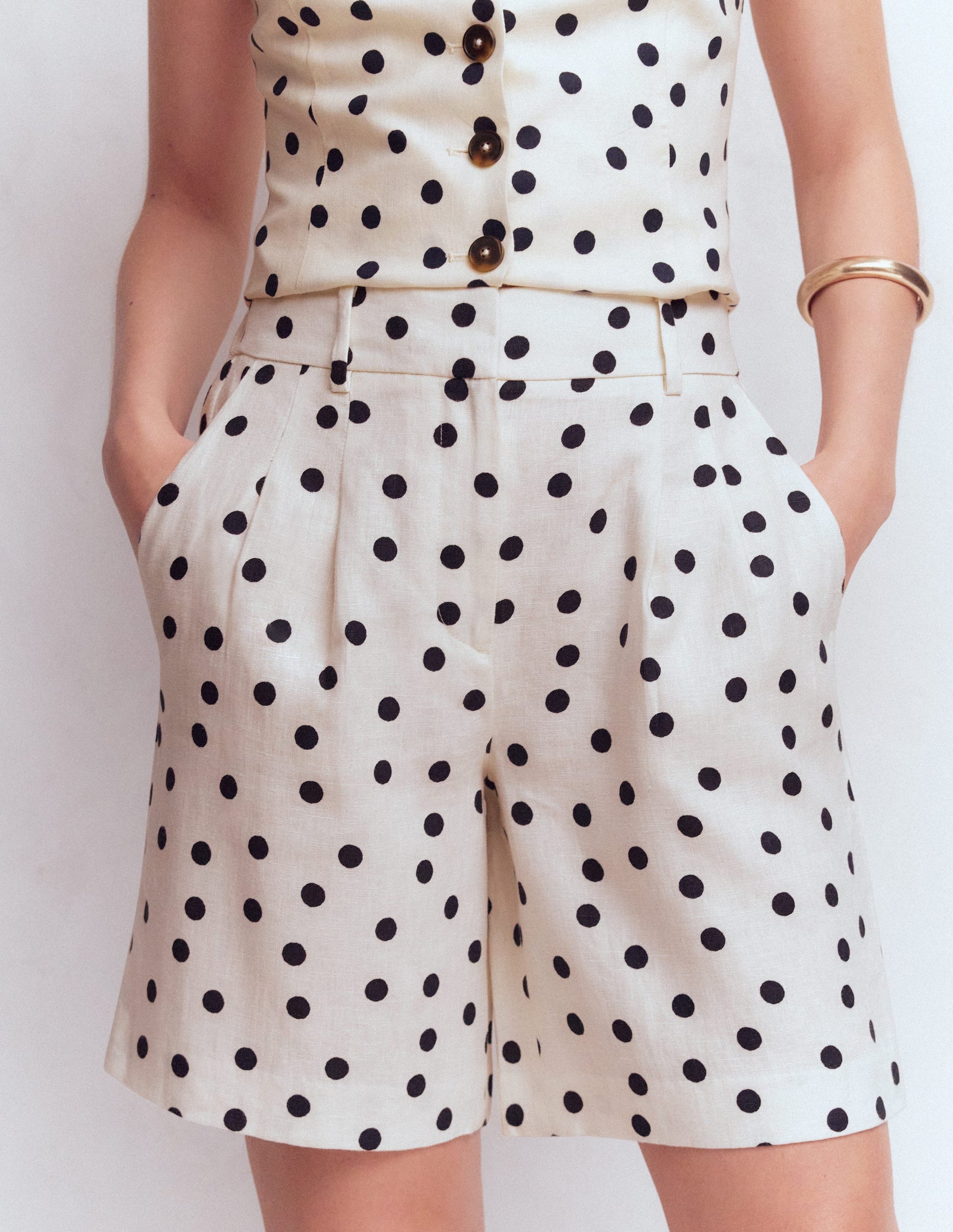 Kensington Leinenshorts-Naturweiß, Gemalte Tupfen-5