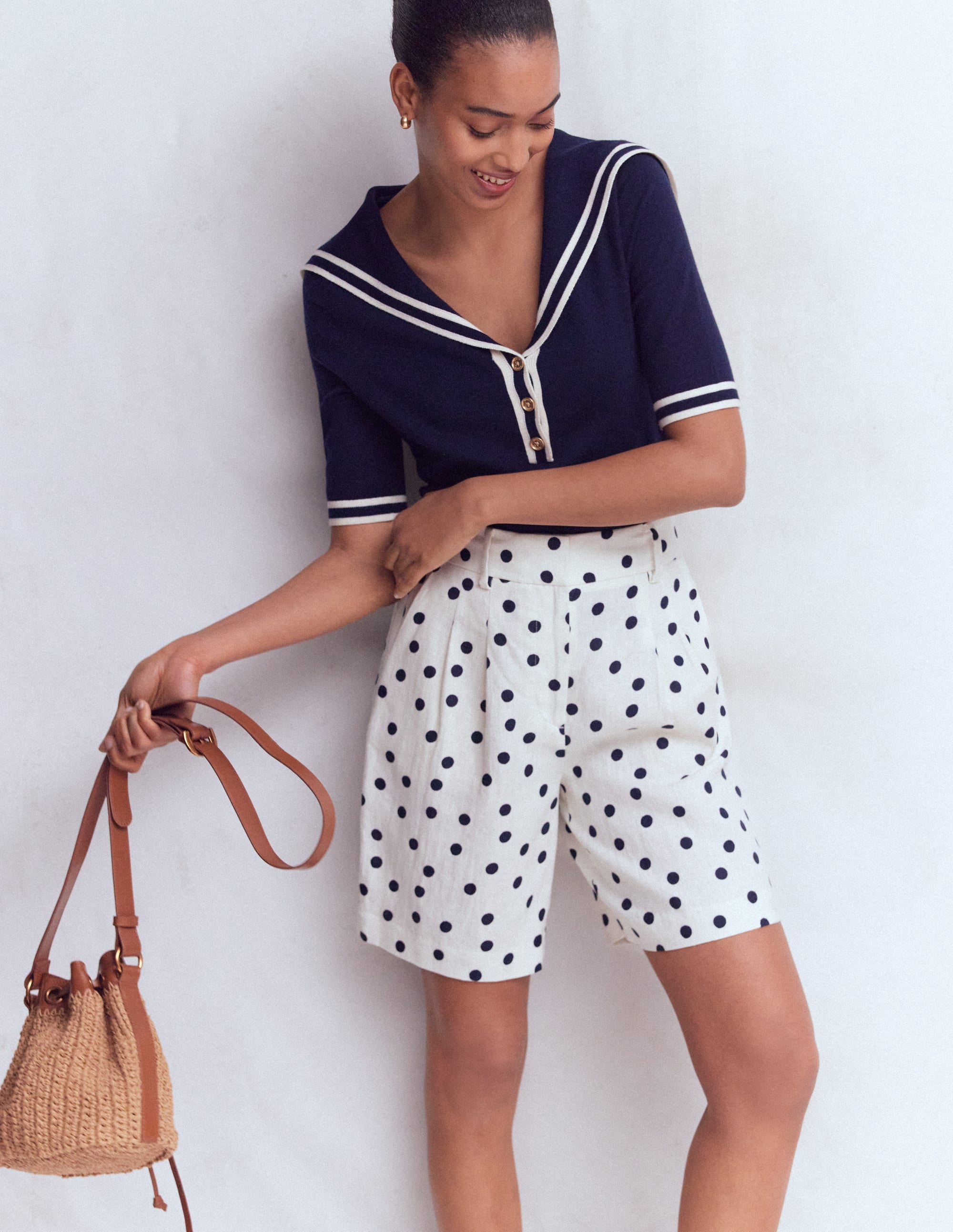 Short Kensington en lin-Ivoire, pois peints - Image 6