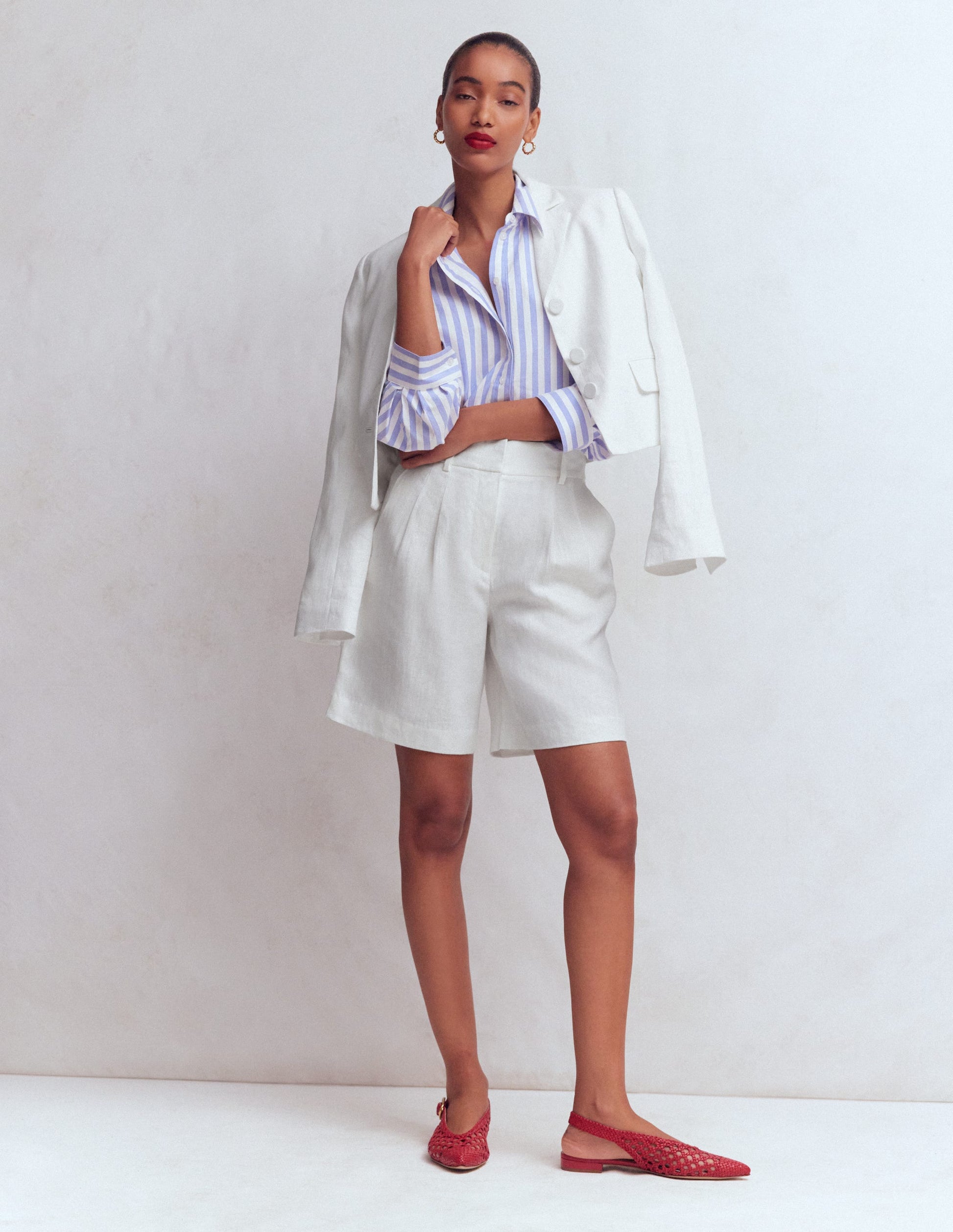 Short Kensington en lin-Blanc-5