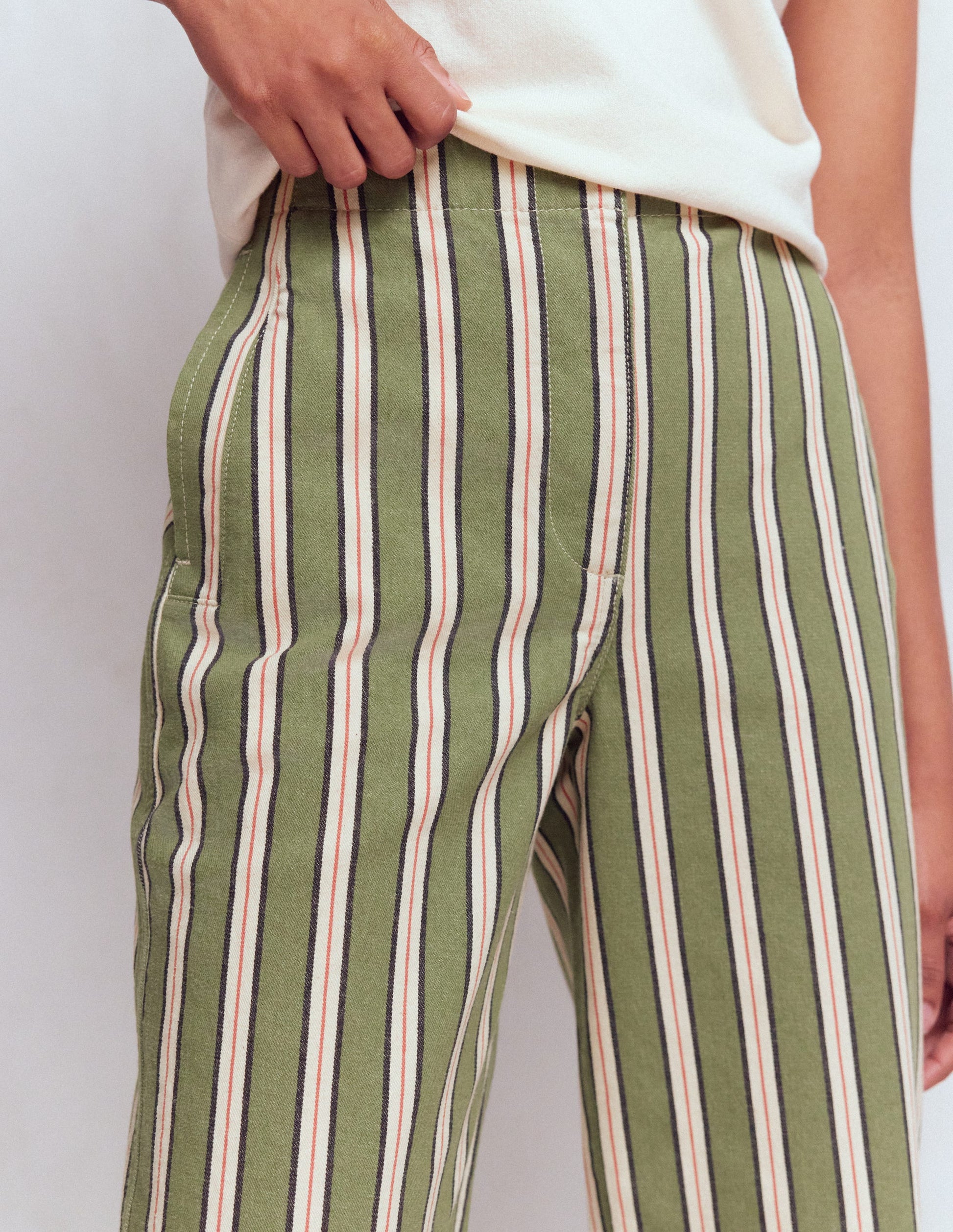 Barrel-Chinohose-Grün, Marineblau, Rosa Streifen-2