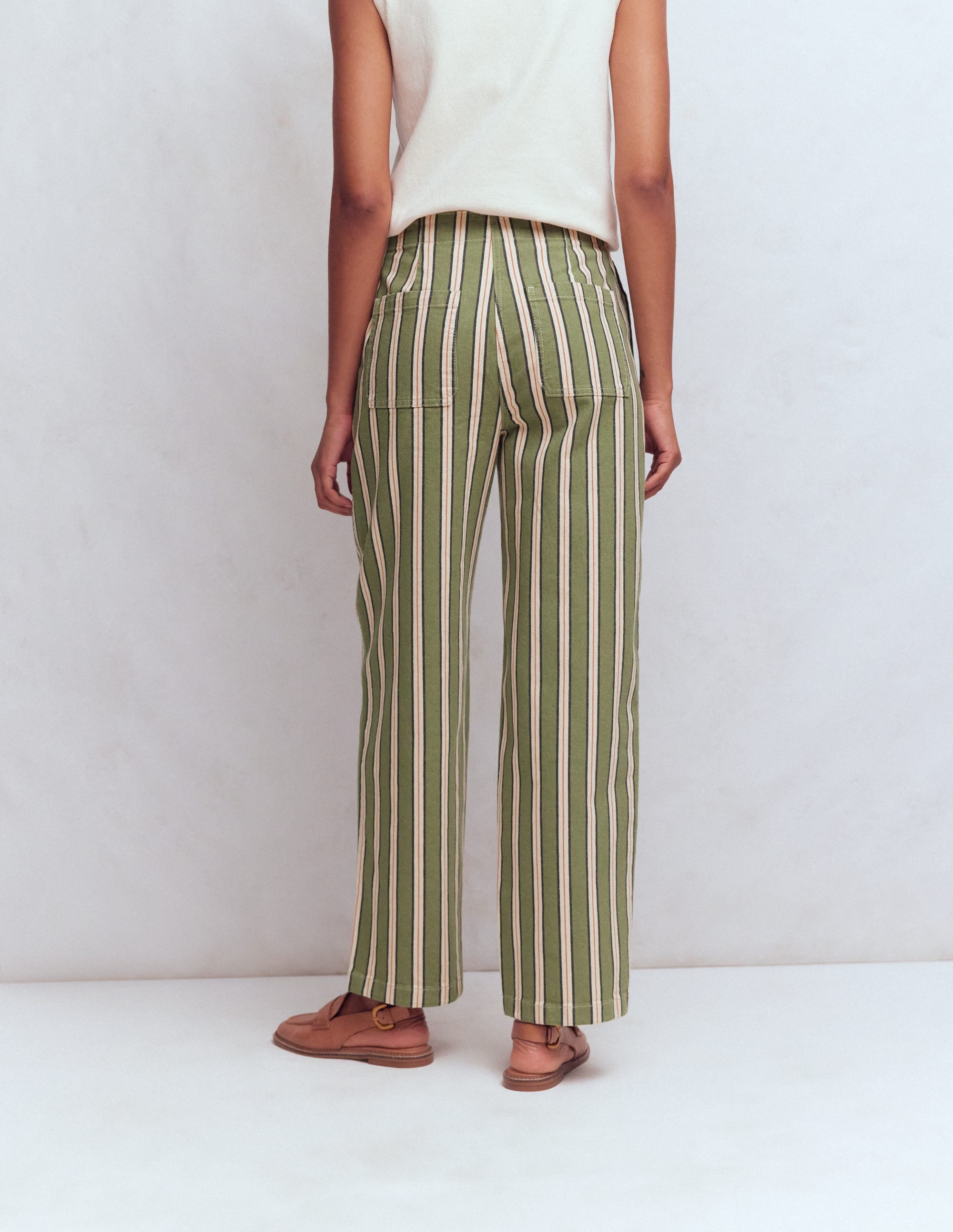 Barrel-Chinohose-Grün, Marineblau, Rosa Streifen - Image 3