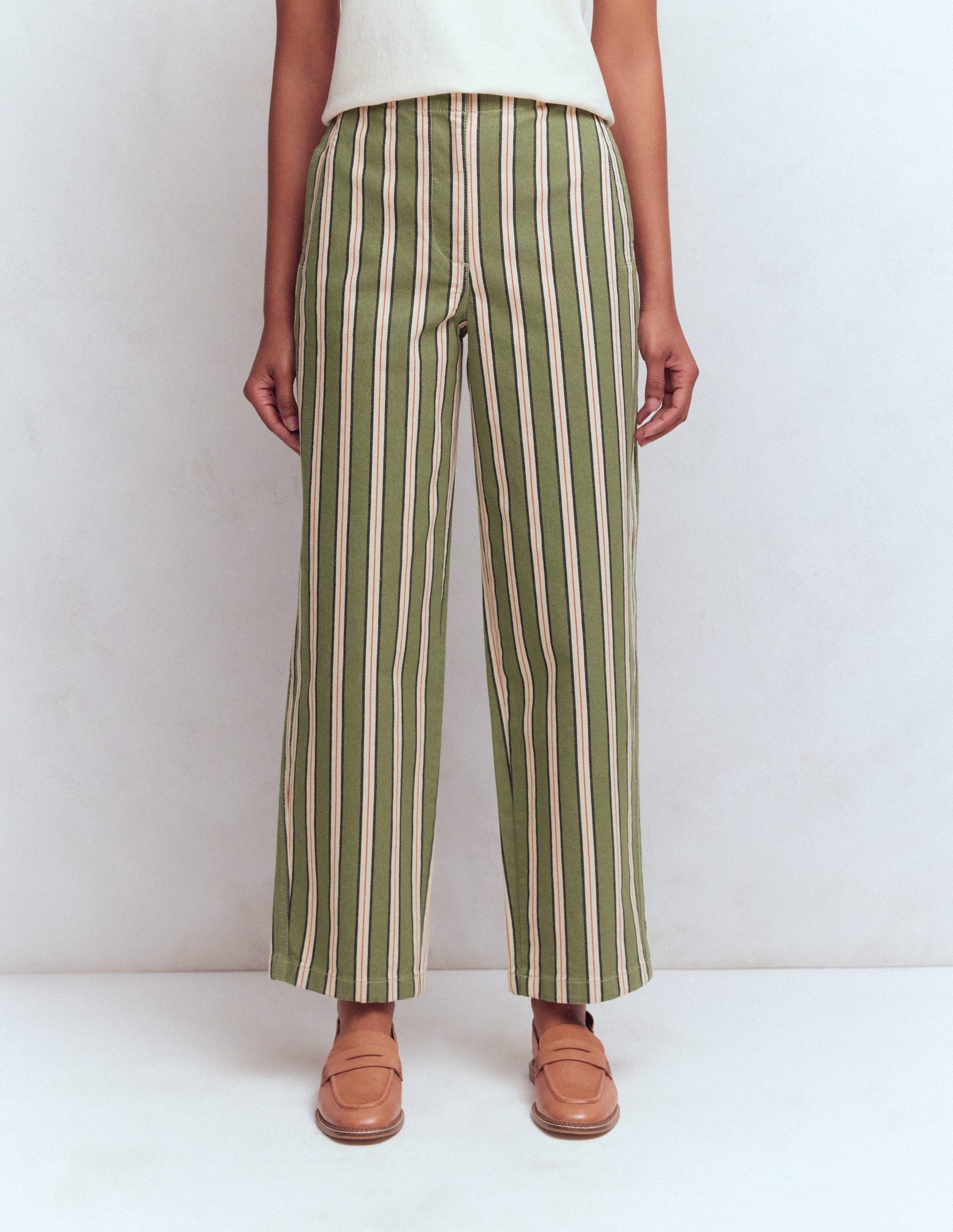 Barrel-Chinohose-Grün, Marineblau, Rosa Streifen-5