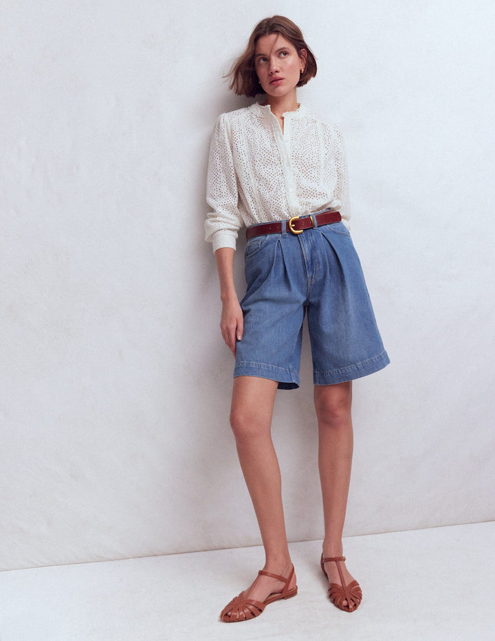 Denim-Bermudashorts-Ausgeblichene Optik