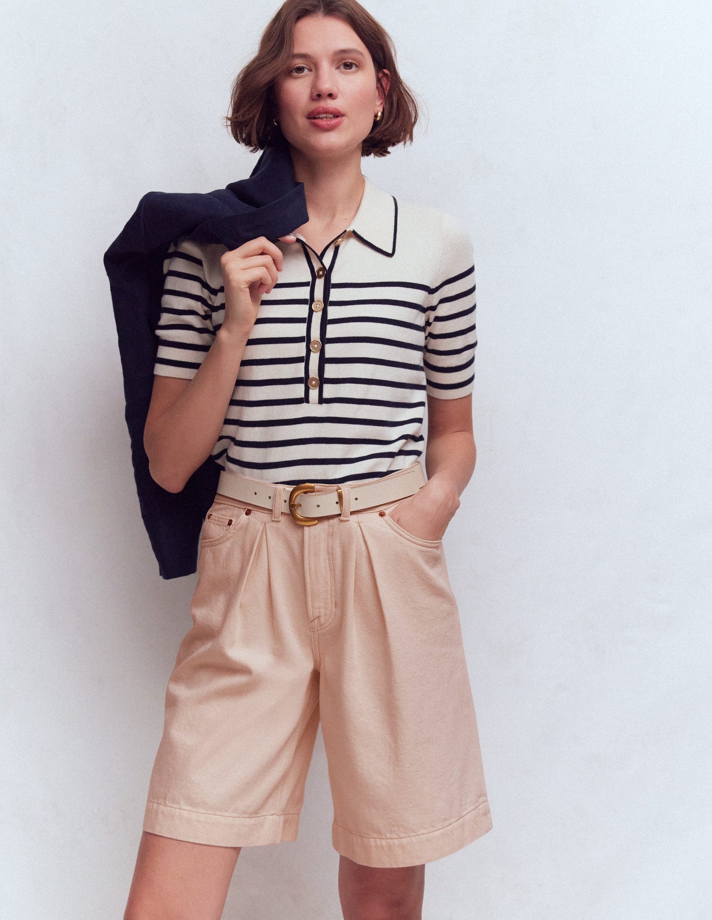 Denim-Bermudashorts-Beige