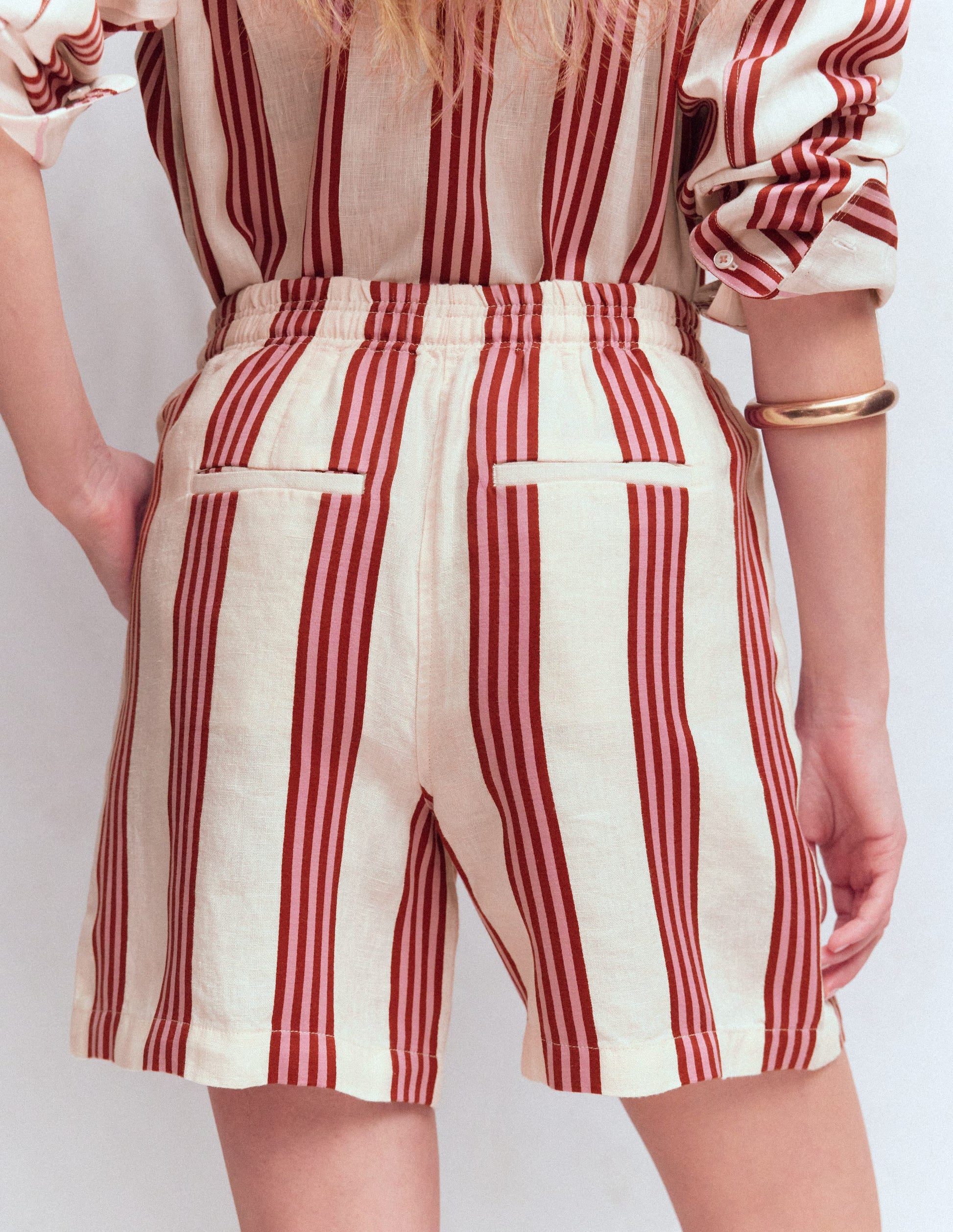 Islington Linen Shorts-Ivory, Brown & Pink Stripe-3