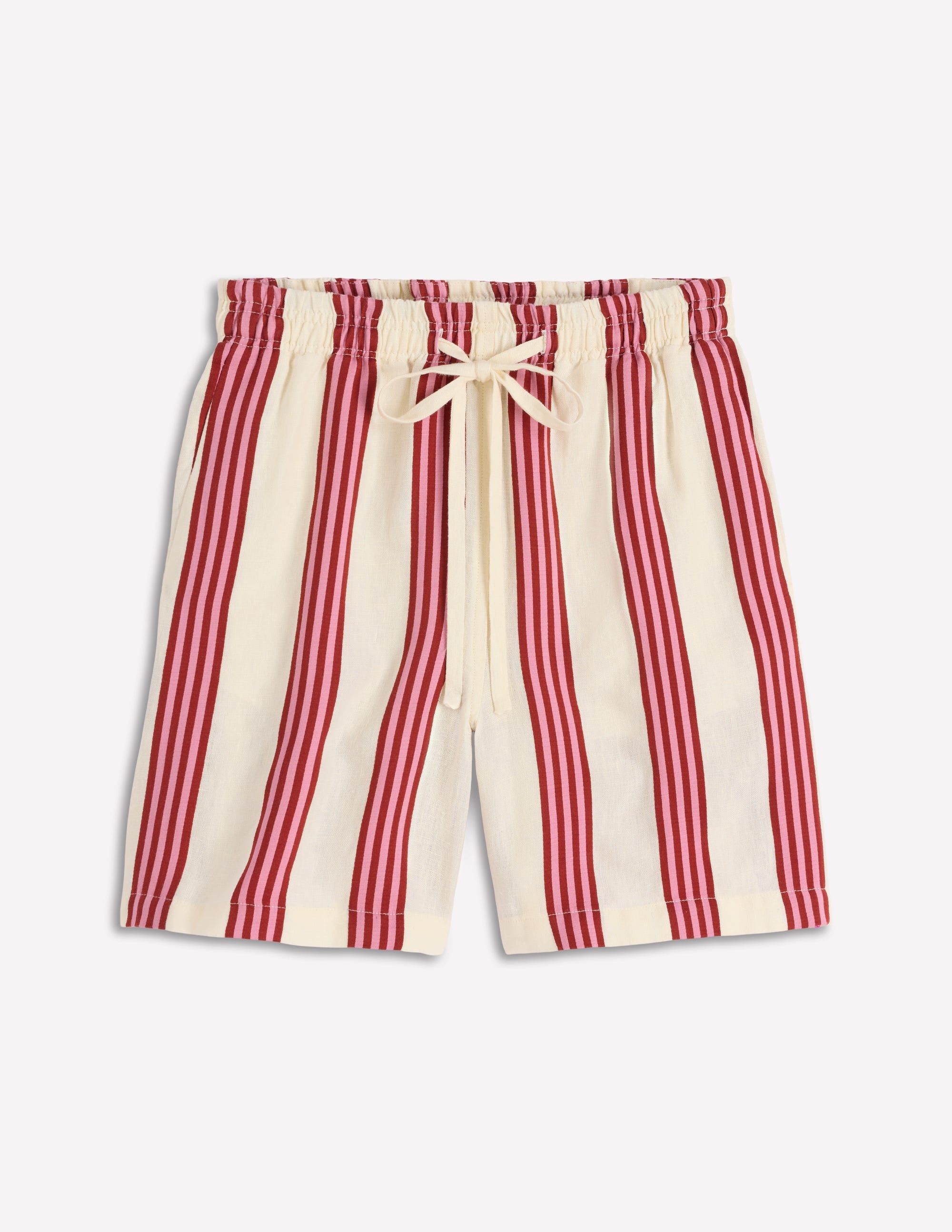 Islington Leinenshorts-Naturweiß, Braun, Rosa Streifen - Image 5