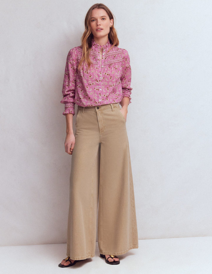 Palazzo-Jeans mit hohem Bund-Cappuccino