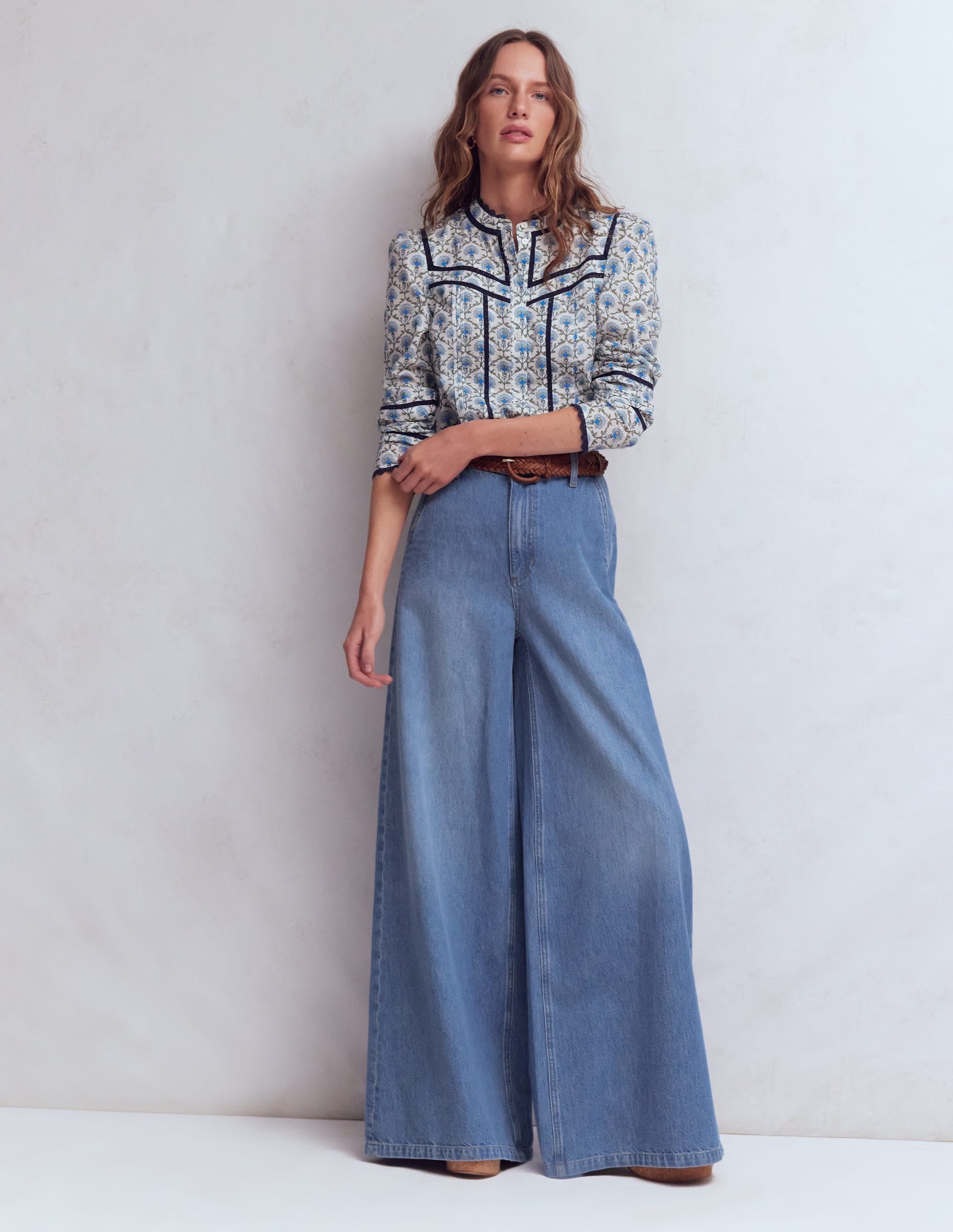 Jean palazzo taille haute-Bleu Clair Délavé - Image 1