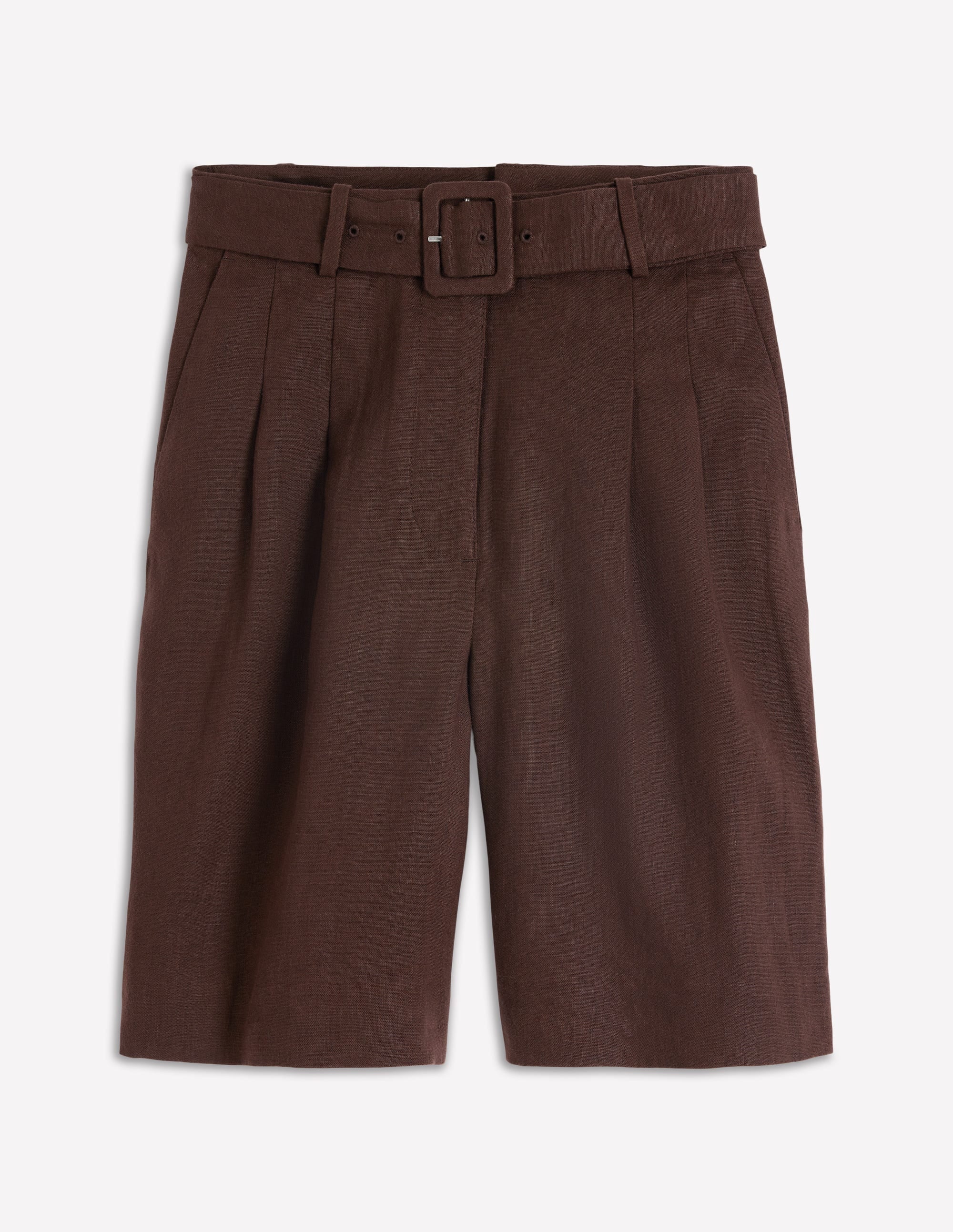 Chelsea Leinenshorts mit Gürtel-Bitterschokolade - Image 7
