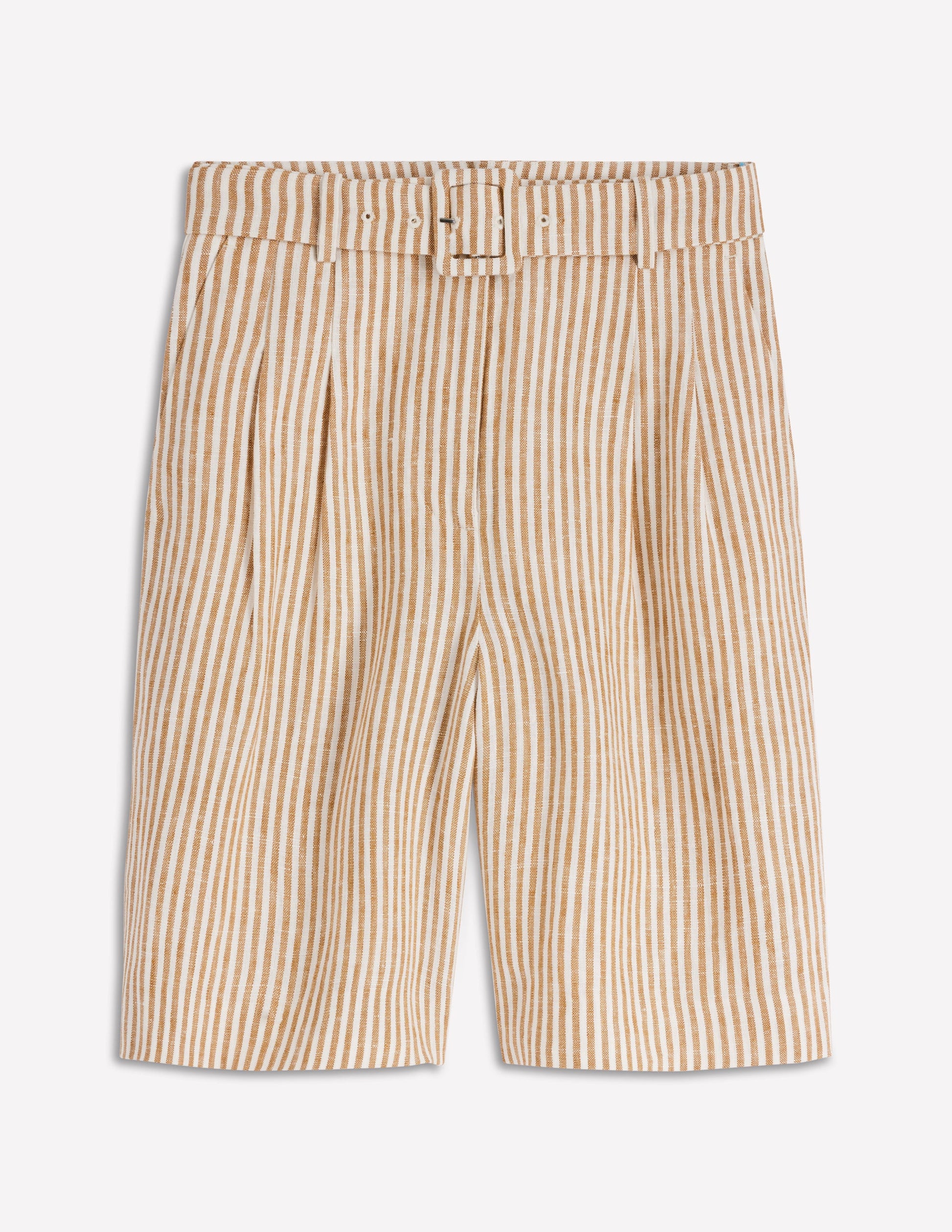 Chelsea Leinenshorts mit Gürtel-Braun, Naturweiß Drillich Streifen-4
