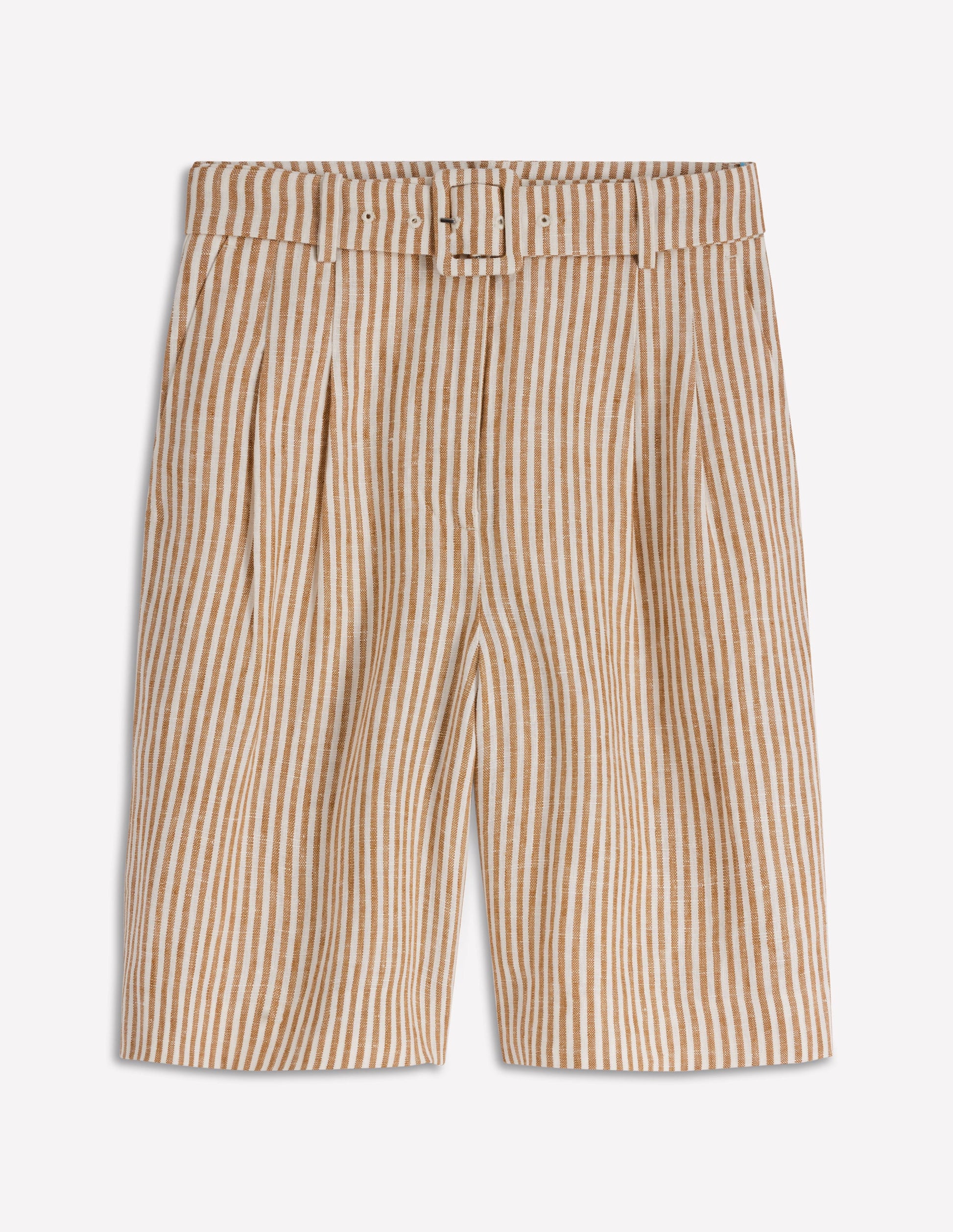 Chelsea Leinenshorts mit Gürtel-Braun, Naturweiß Drillich Streifen-6