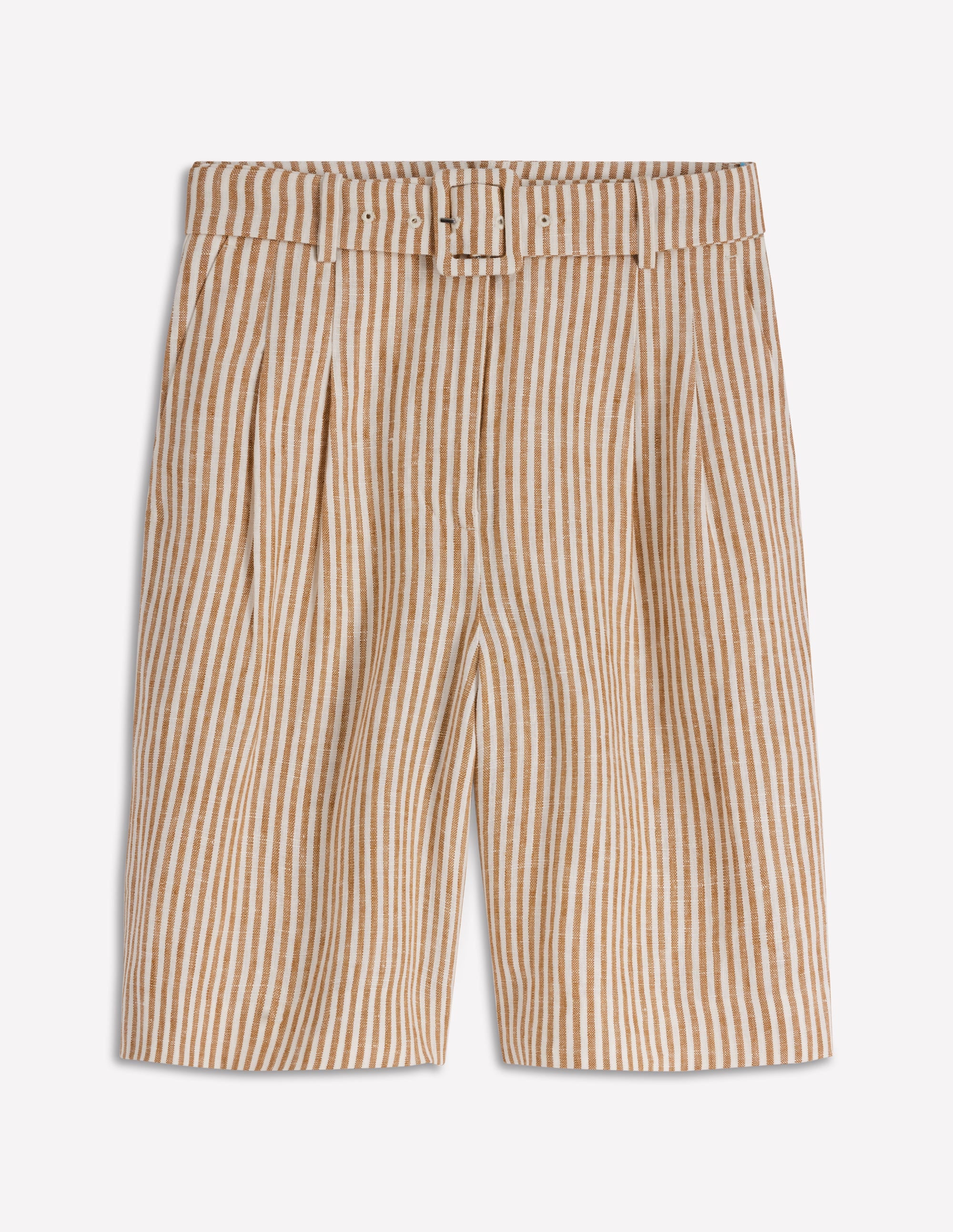 Chelsea Leinenshorts mit Gürtel-Braun, Naturweiß Drillich Streifen - Image 5