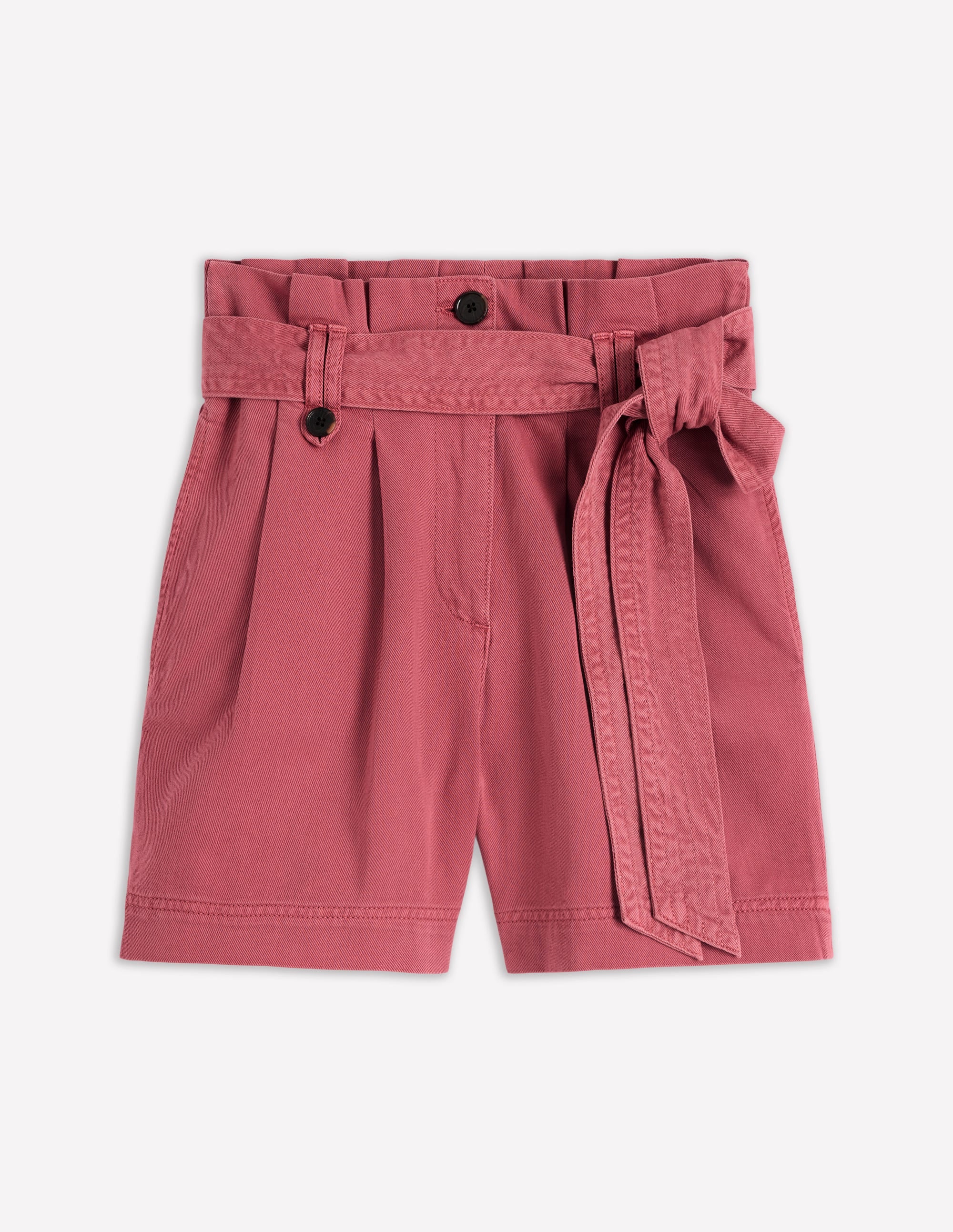 Paperbag-Leinenshorts mit Gürtel-Kirschrot - Image 6