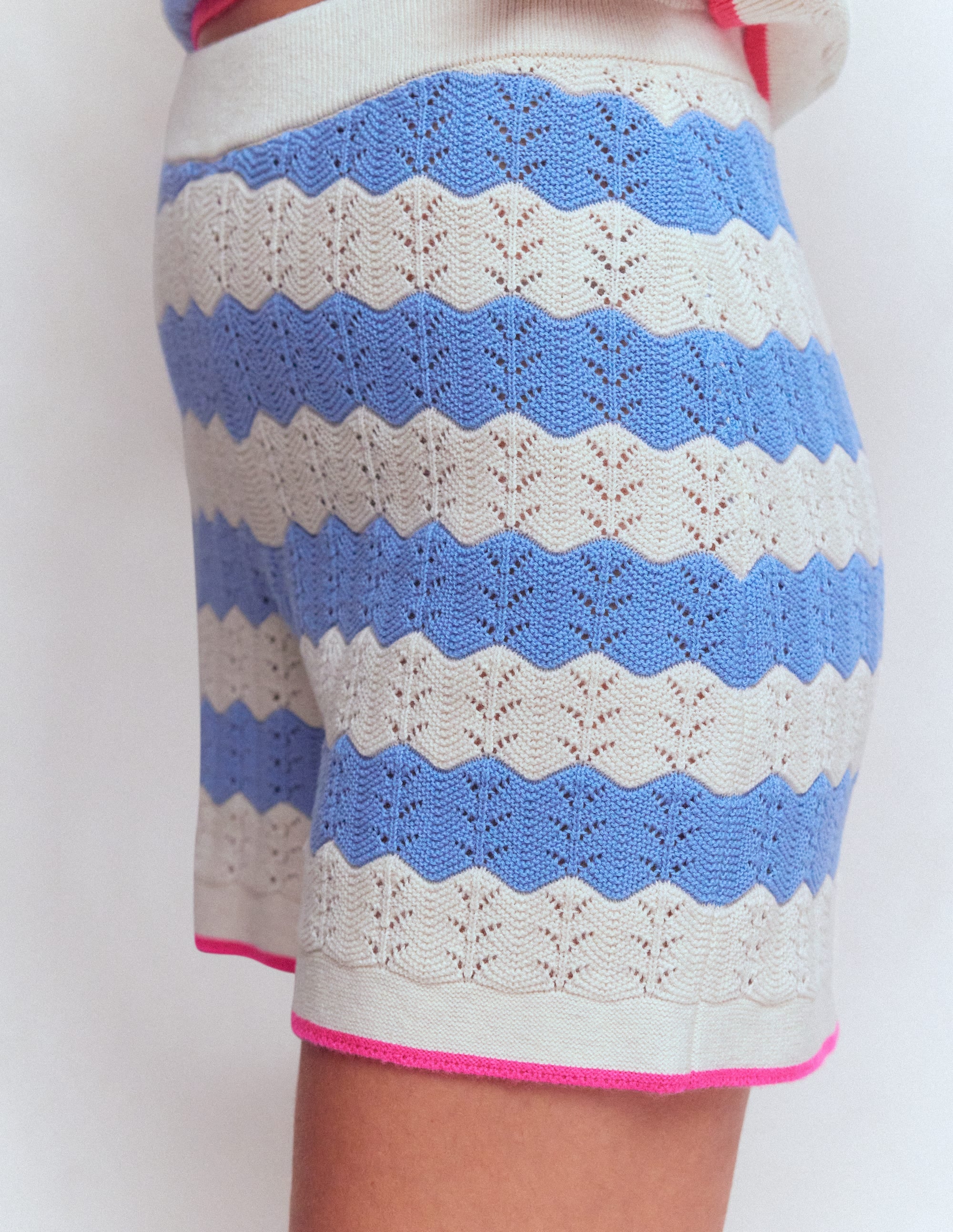 Gestrickte Pointelle-Shorts-Blau, Weiß - Image 2