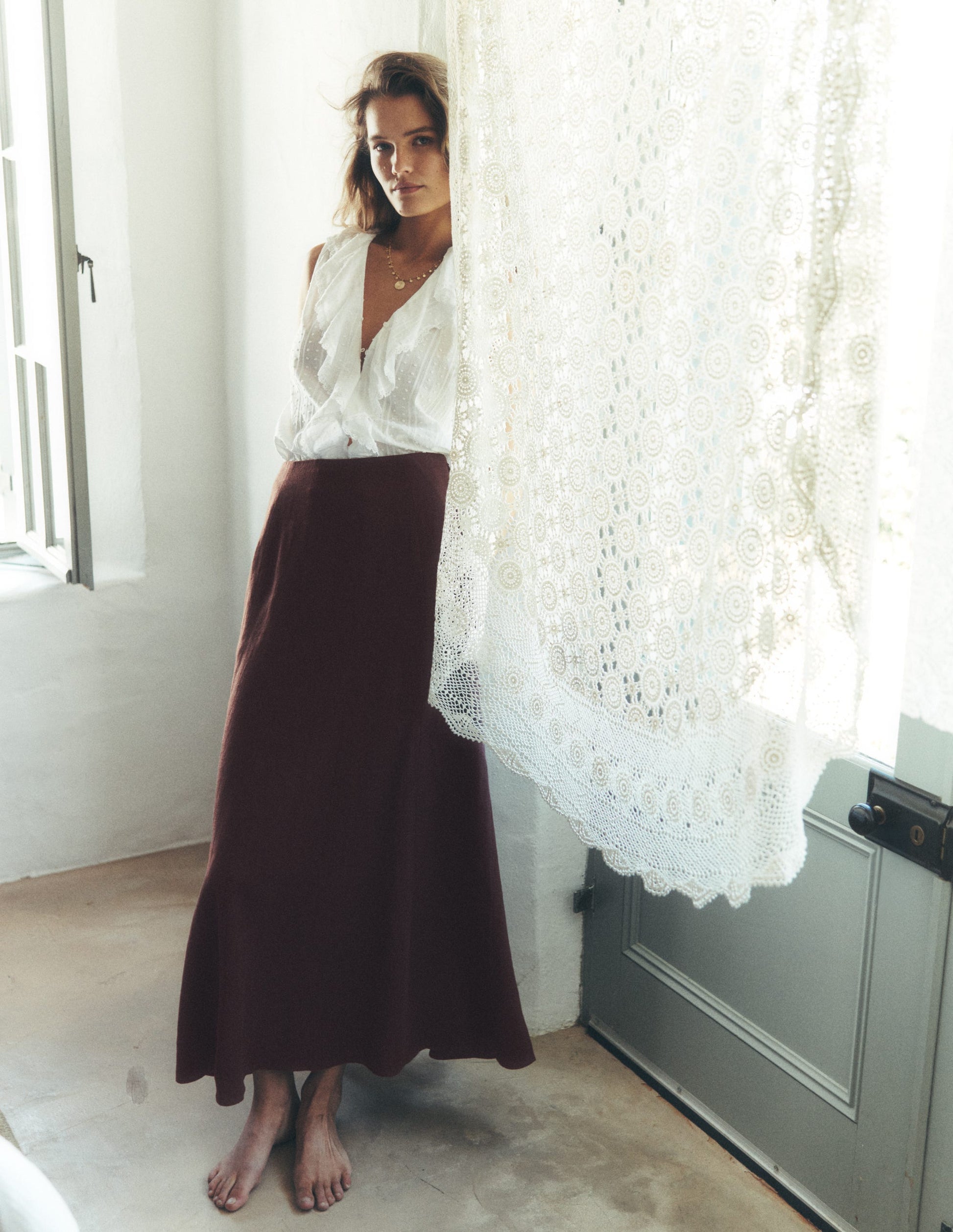 Miriam Linen Maxi Skirt-Espresso-1