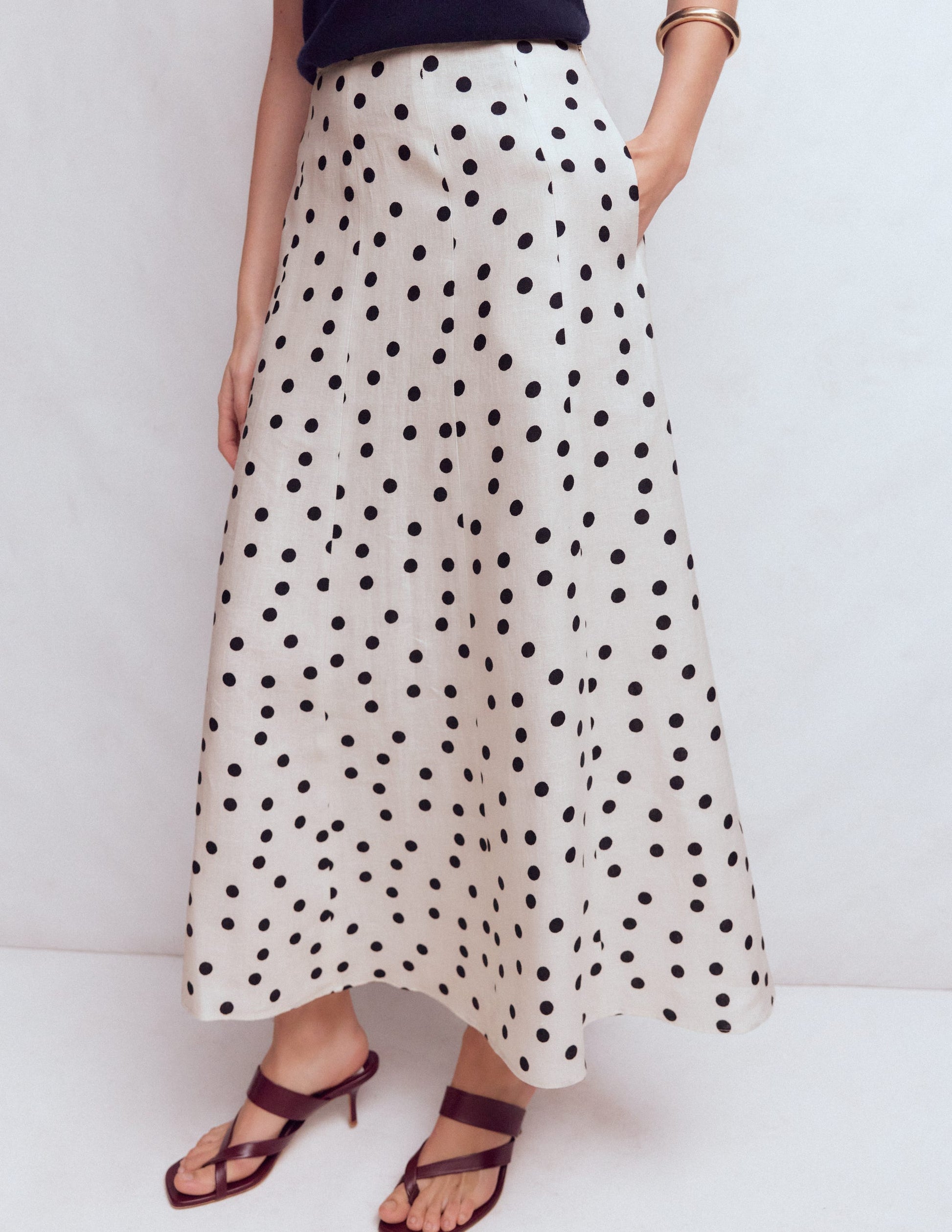 Miriam Linen Maxi Skirt-Ivory, Painted Dot-3